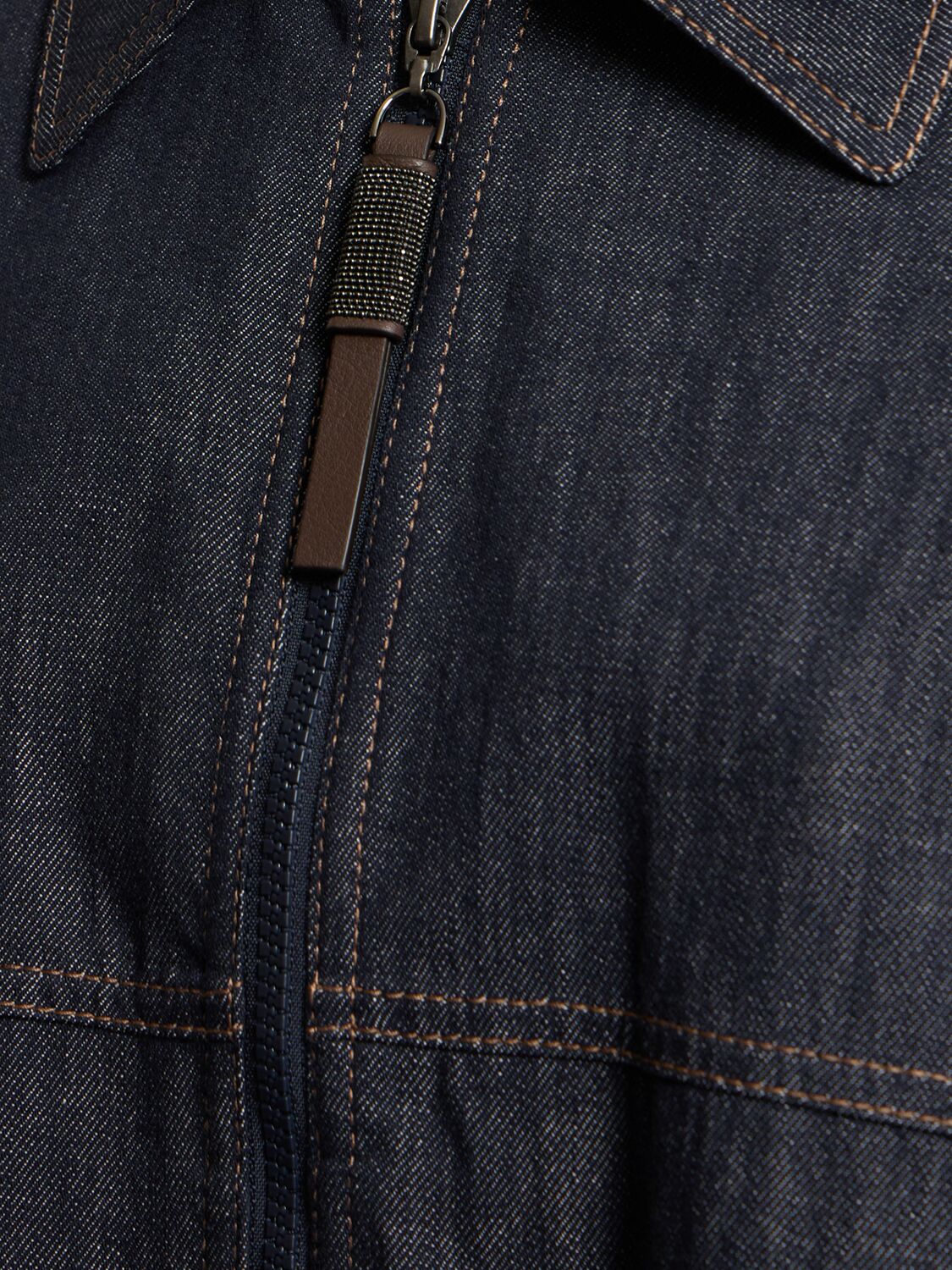 Brunello Cucinelli Denim-effect Twill Bomber Jacket With Shiny Zip In Blue