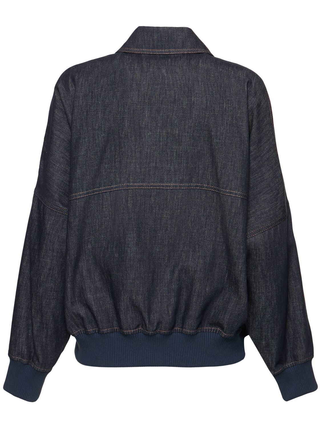 Brunello Cucinelli Denim-effect Twill Bomber Jacket With Shiny Zip In Blue