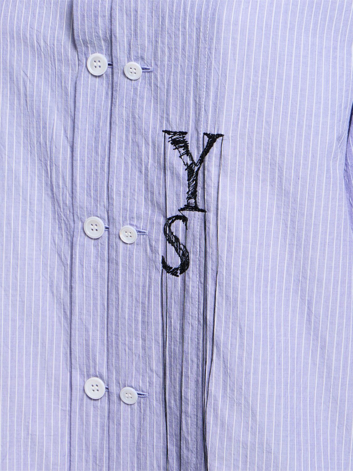 Yohji Yamamoto Striped Cotton Doubled Shirt In Light Blue/white