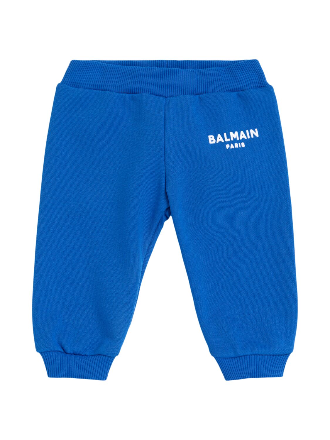 Balmain Printed Cotton Sweatpants In Blue