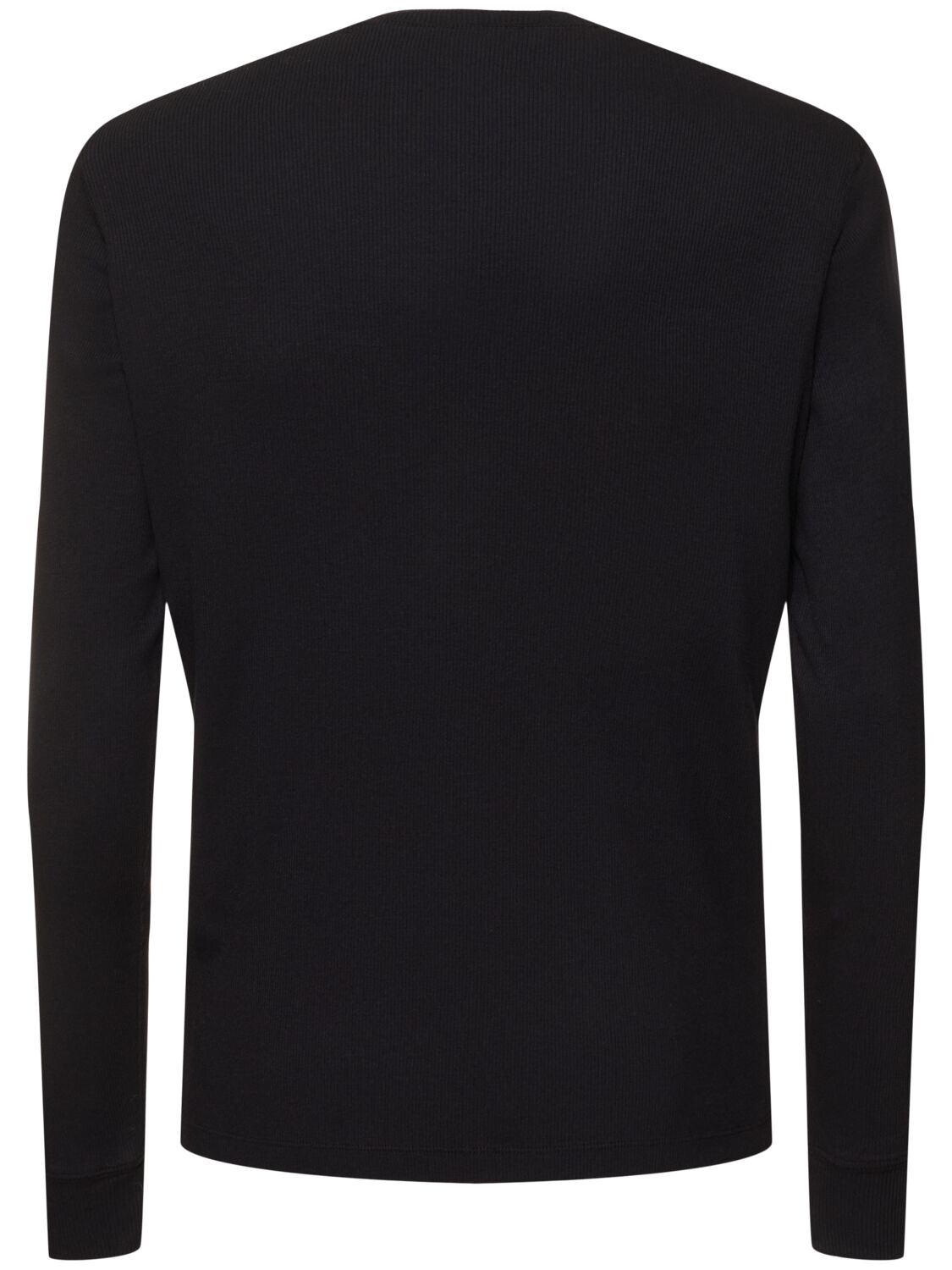 Tom Ford Mens Black Henley Ribbed Relaxed-fit Cotton-blend T-shirt In Black