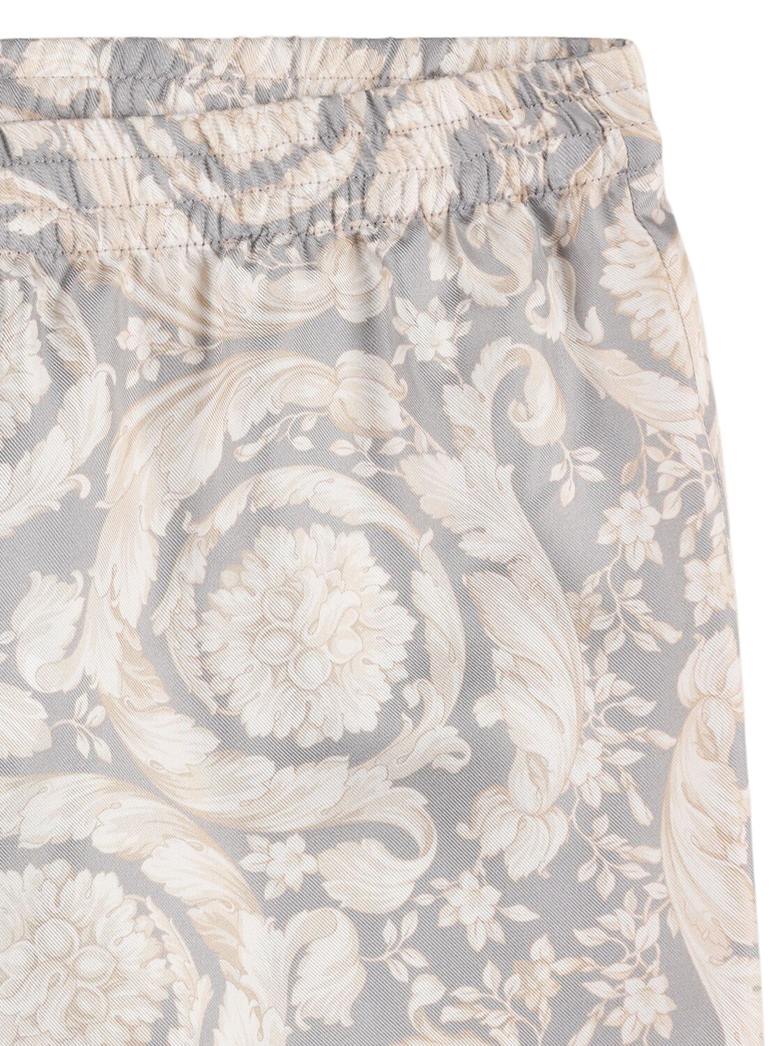 Versace Printed Silk Twill Pants In White/beige