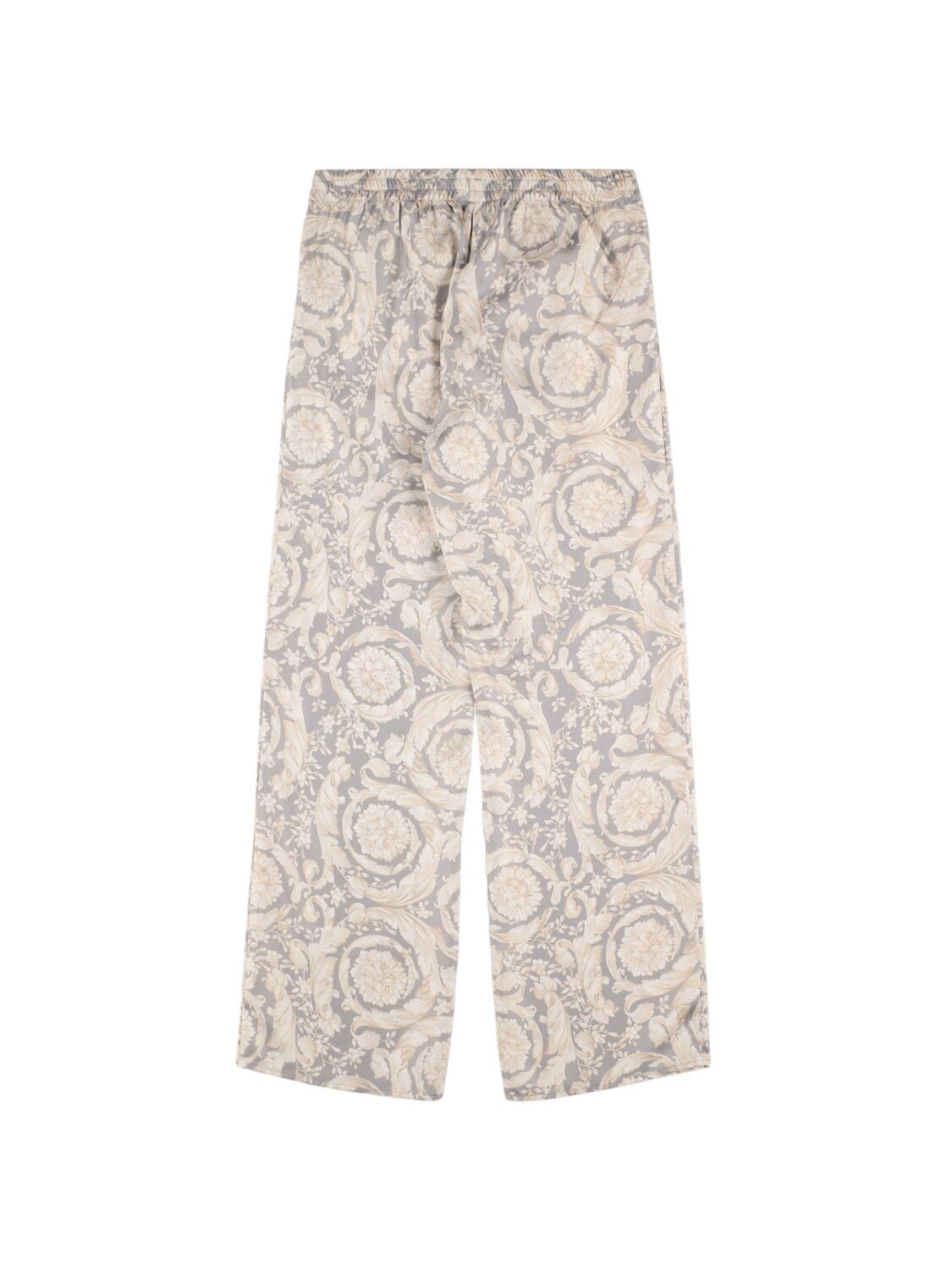 Versace Printed Silk Twill Pants In White/beige
