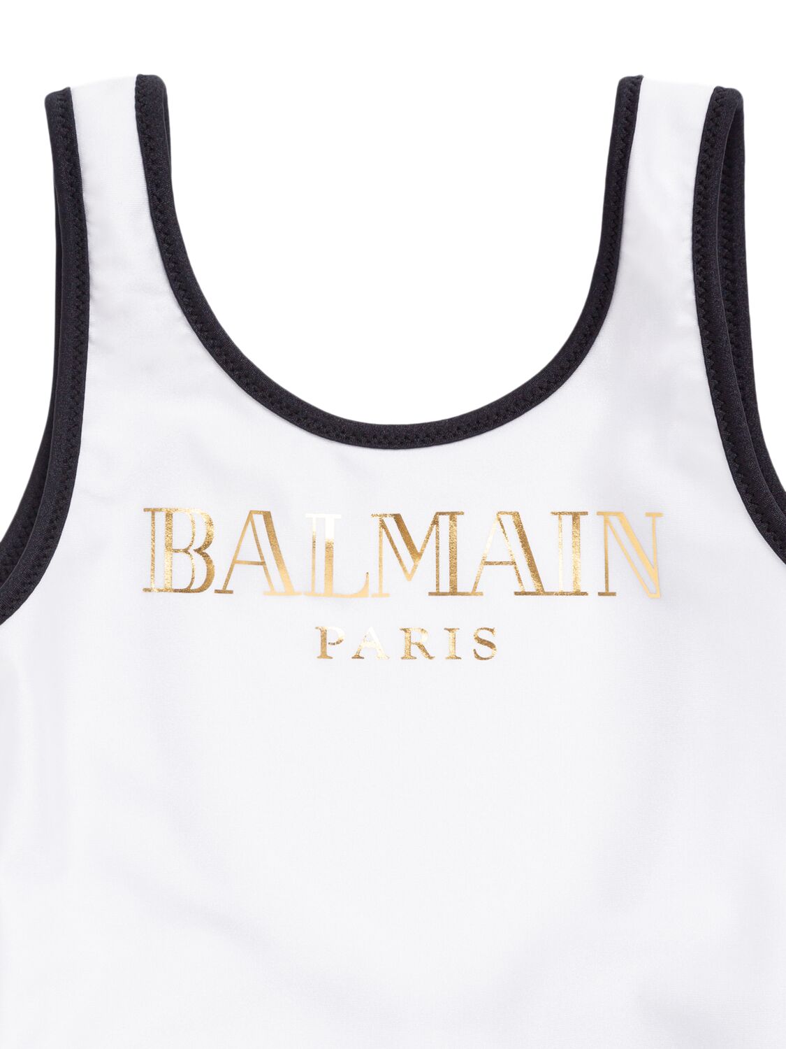 Shop Balmain Printed Lycra One Piece Swimsuit In White