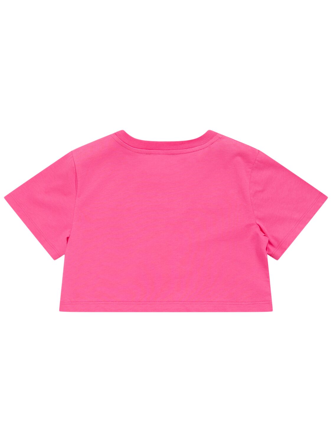 Shop Balmain Printed Cotton Jersey Cropped T-shirt In Fuchsia