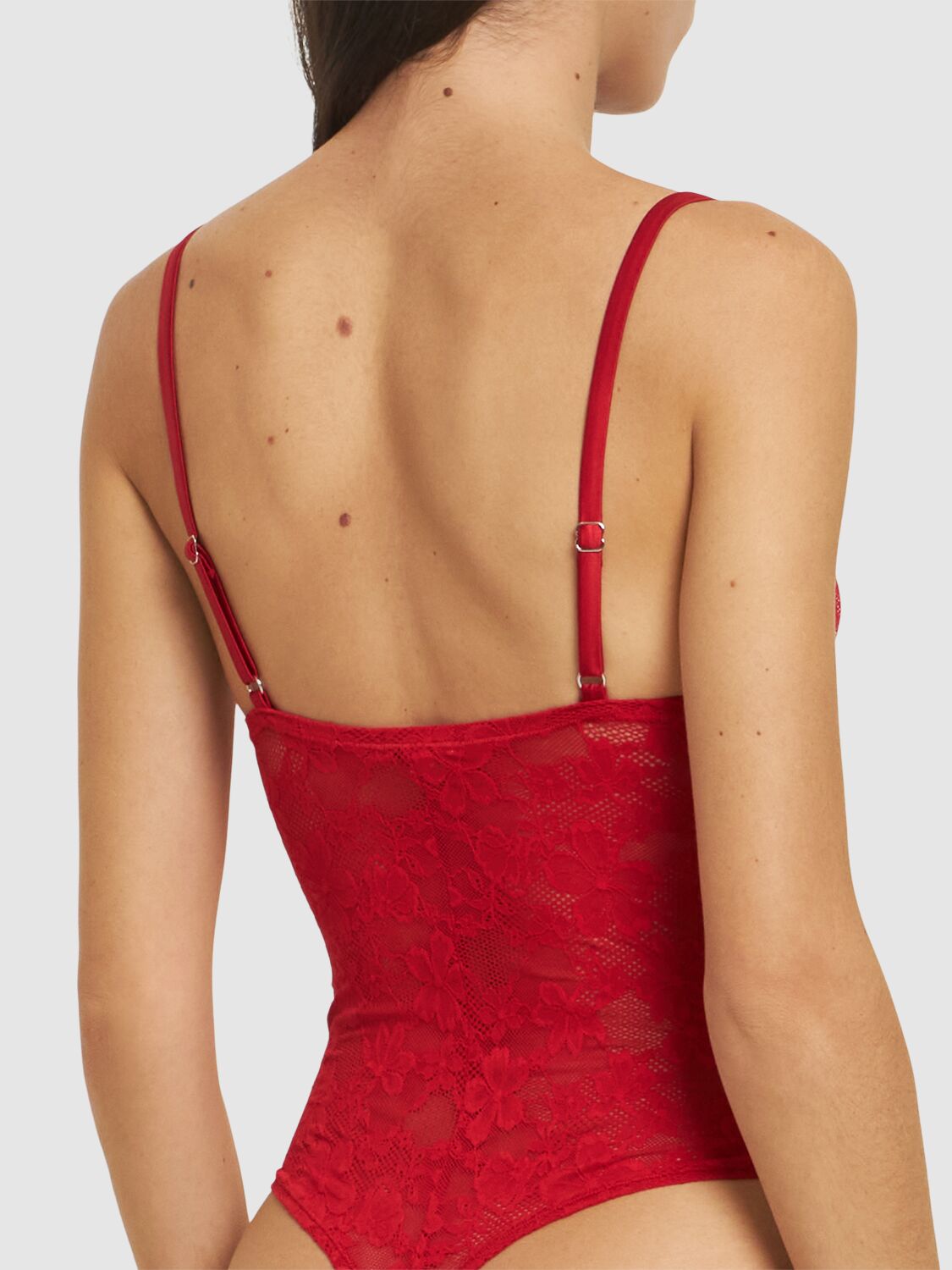 Fleur Du Mal Le Stretch Lace Bodysuit In Rouge In Red