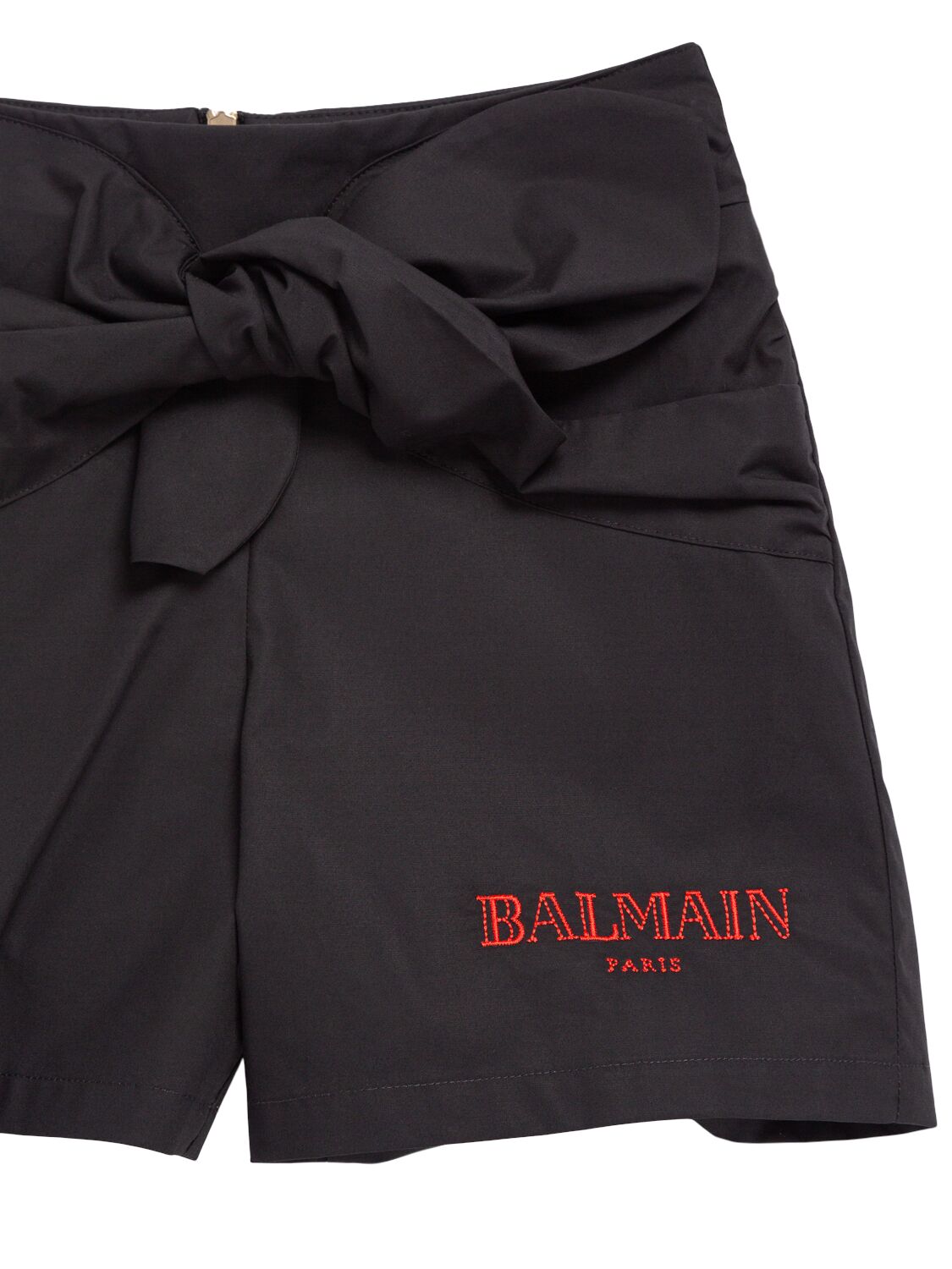 Balmain Cotton Poplin Shorts W/knot In Black