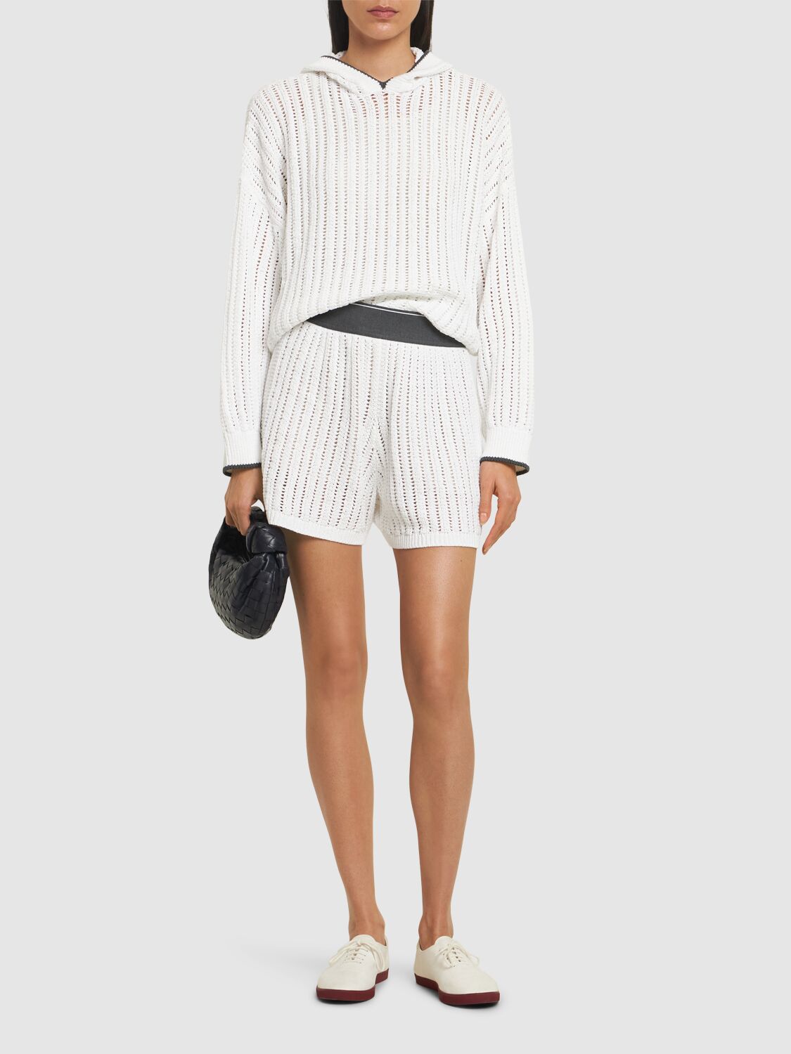 Brunello Cucinelli Openwork Cotton Bermuda Shorts In White