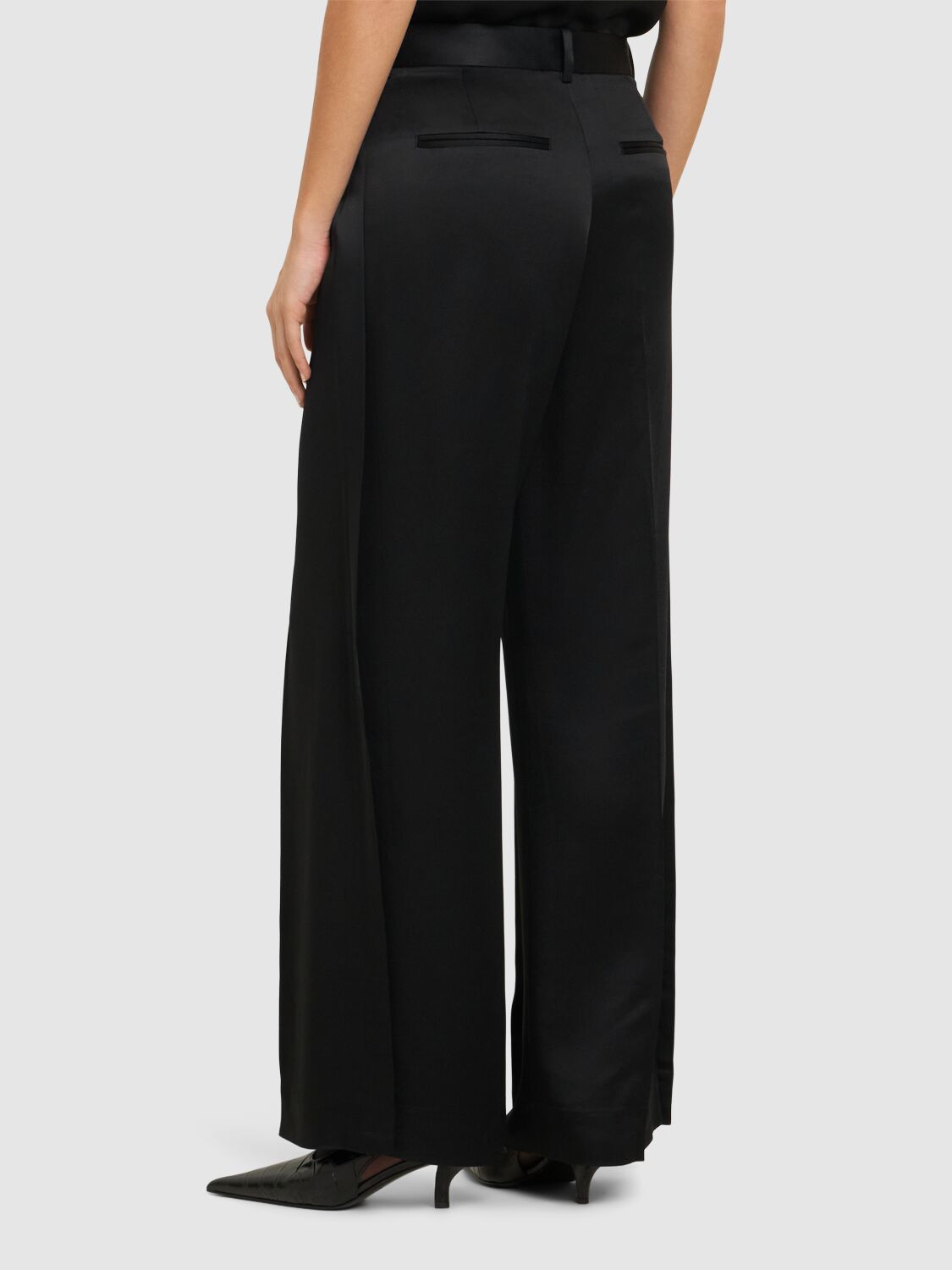 Totême Split-cuff Satin Wide Pants In Black