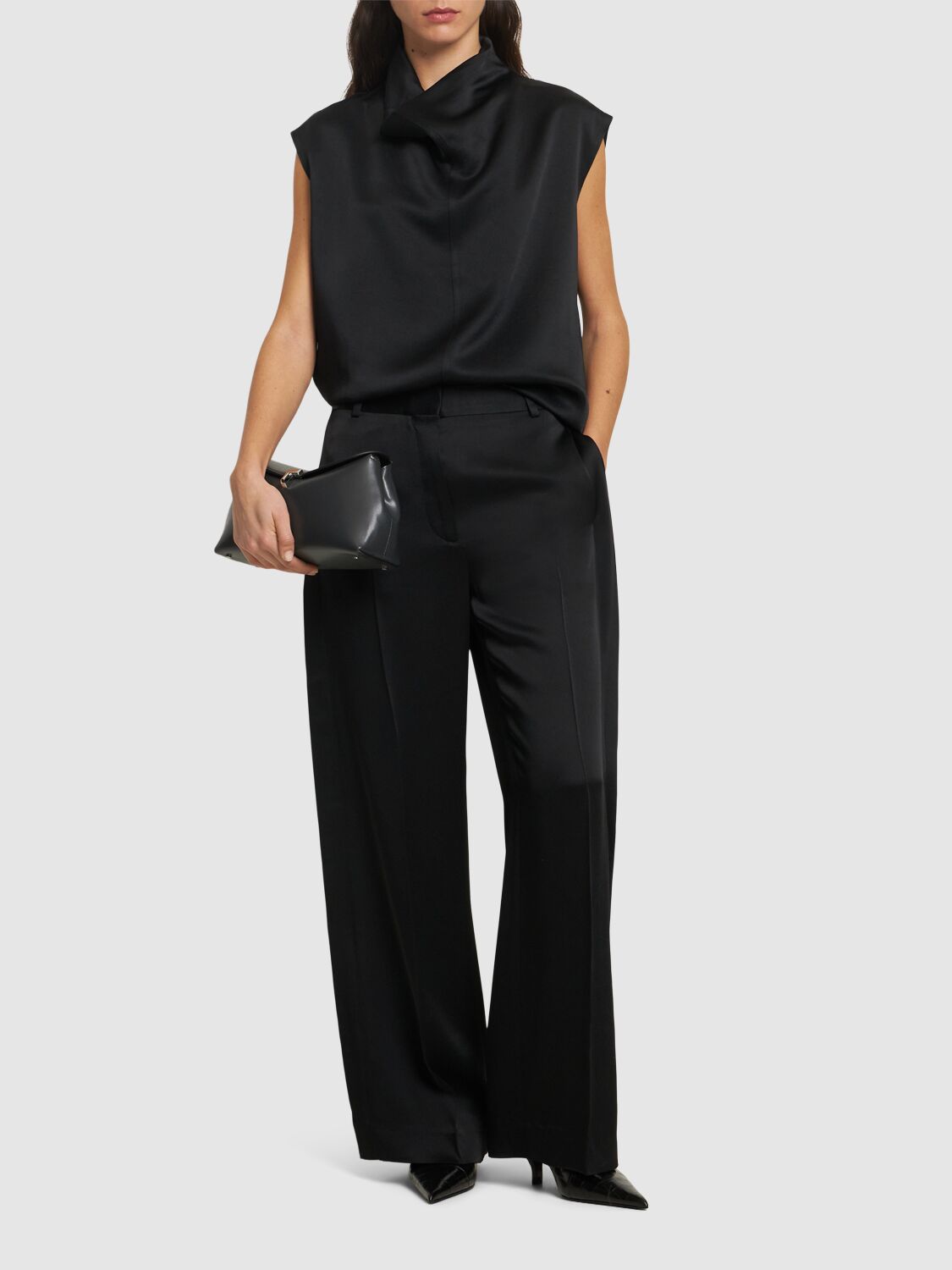 Totême Split-cuff Satin Wide Pants In Black