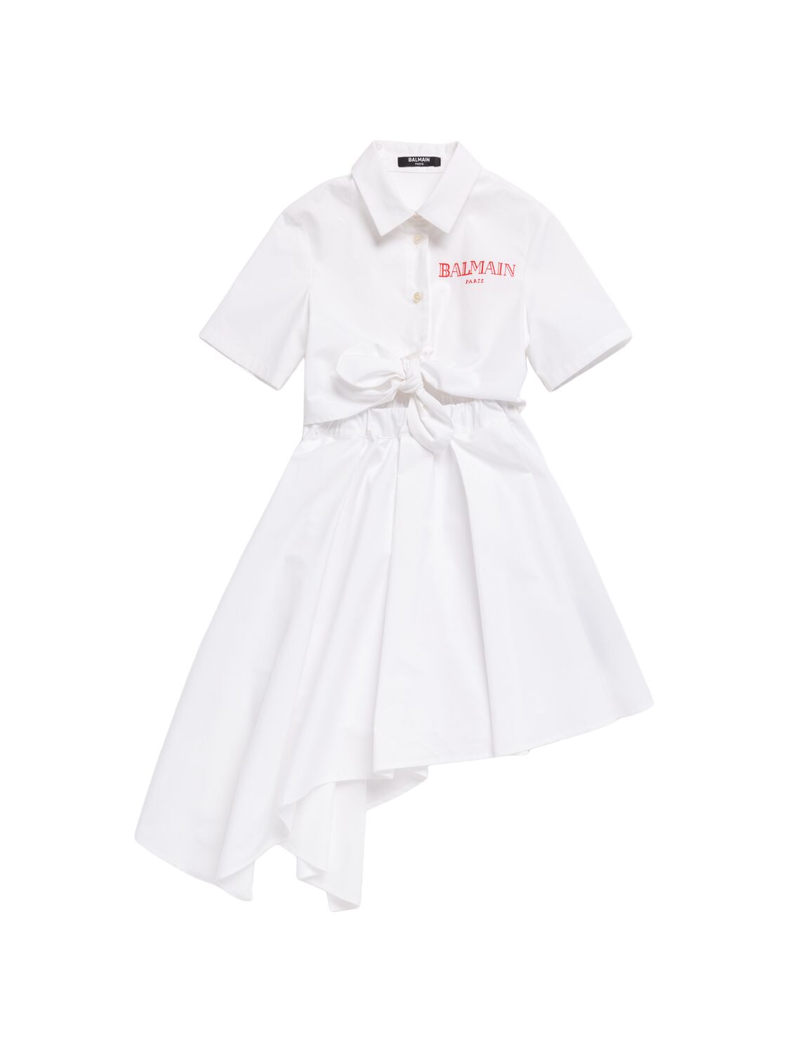 Balmain Logo Cotton Poplin Shirt Dress In White