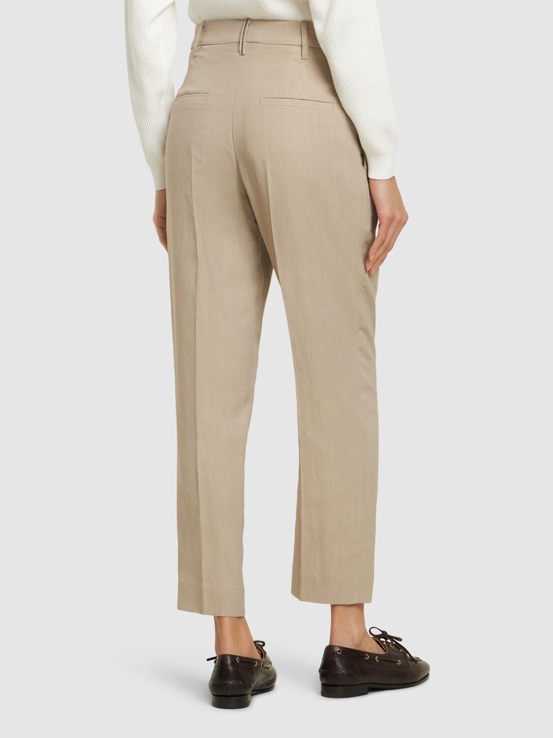 Brunello Cucinelli Cropped Tailored Trousers With Pleated Front In Beige