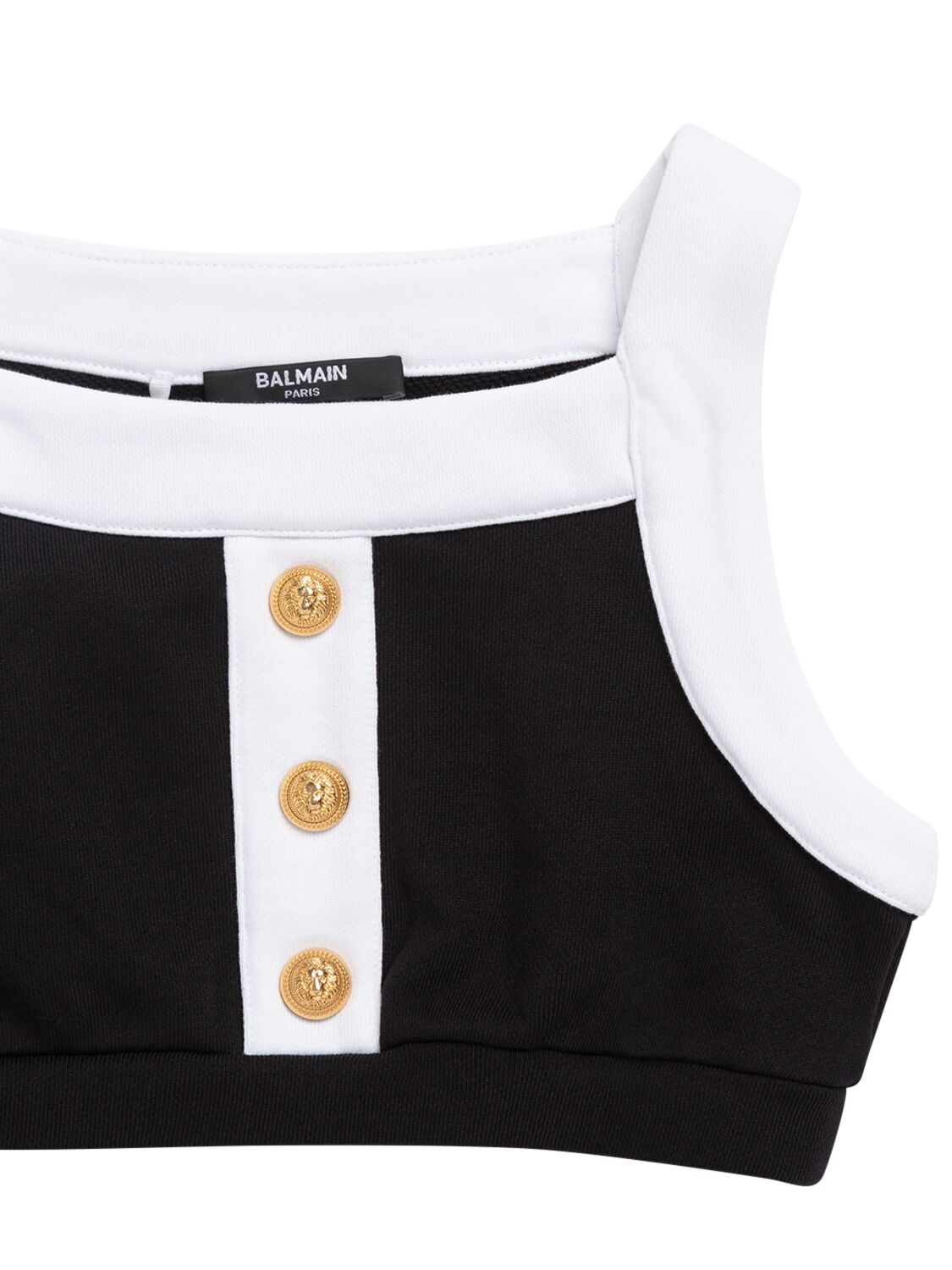 Balmain Cotton Crop Top In White/black