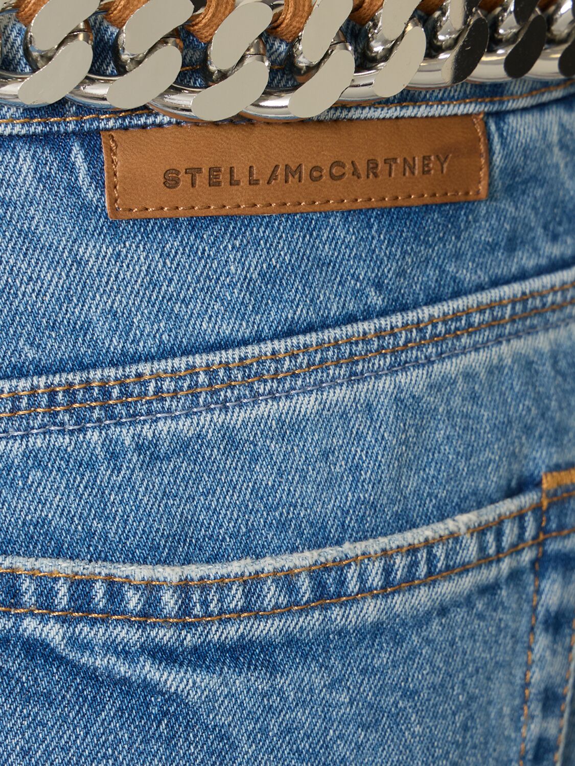 Stella Mccartney Chain Belt Denim Straight Jeans In Blue