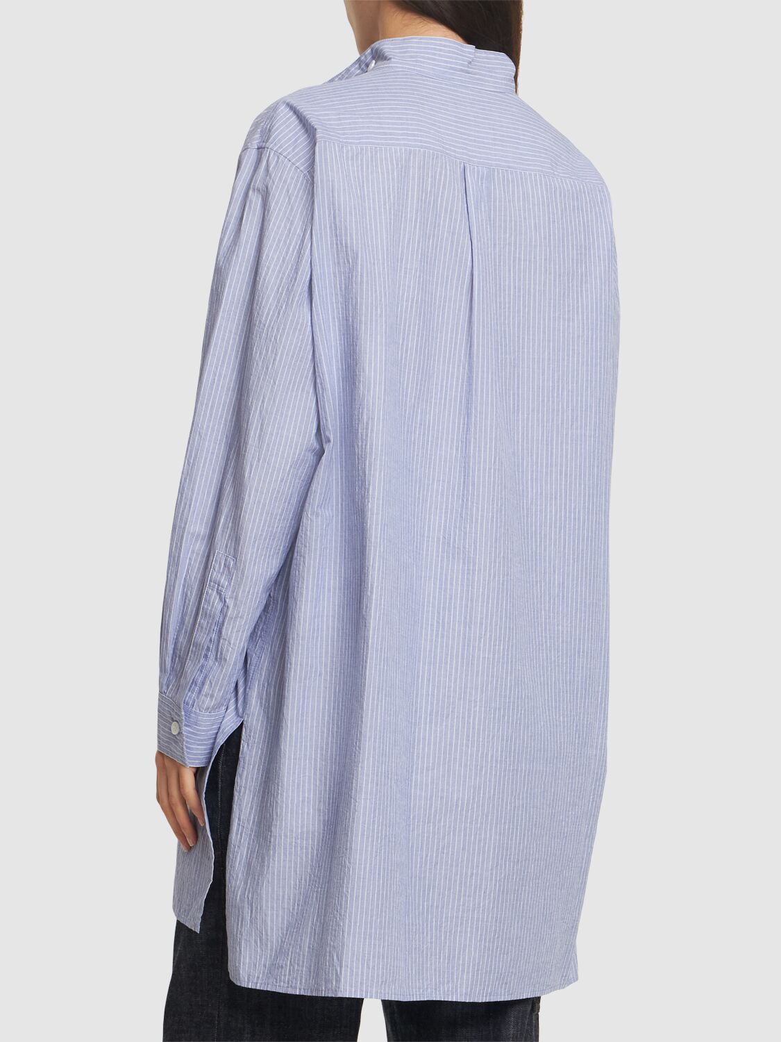 Yohji Yamamoto Striped Cotton Doubled Shirt In Light Blue/white