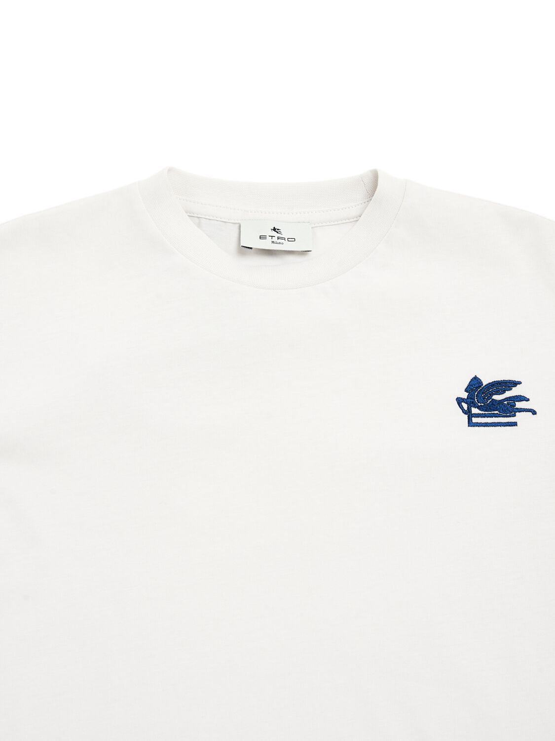 Etro Embroidered Cotton Jersey T-shirt In Ivory/blue