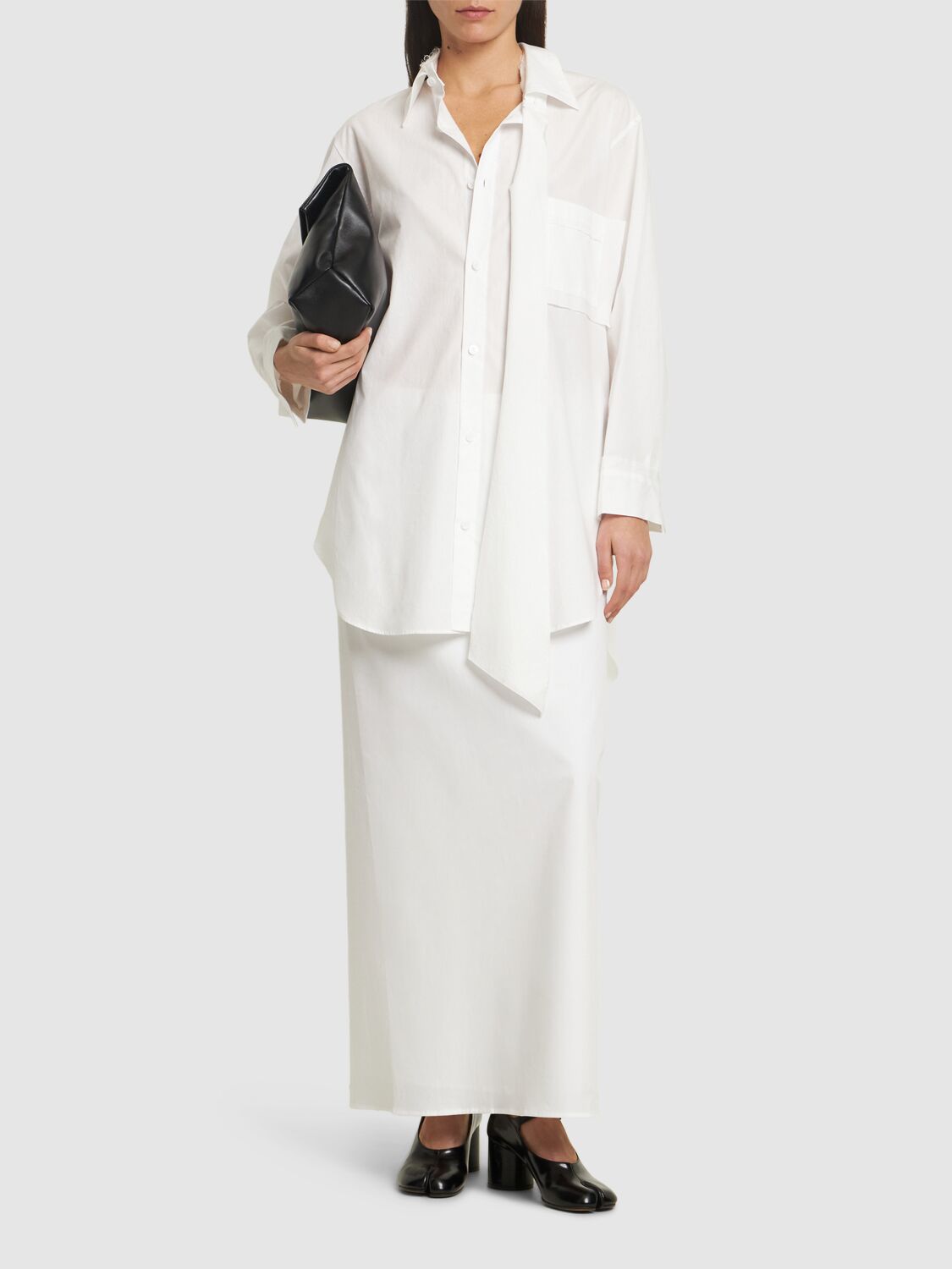 Yohji Yamamoto Cutting Tie Cotton Poplin Shirt In White