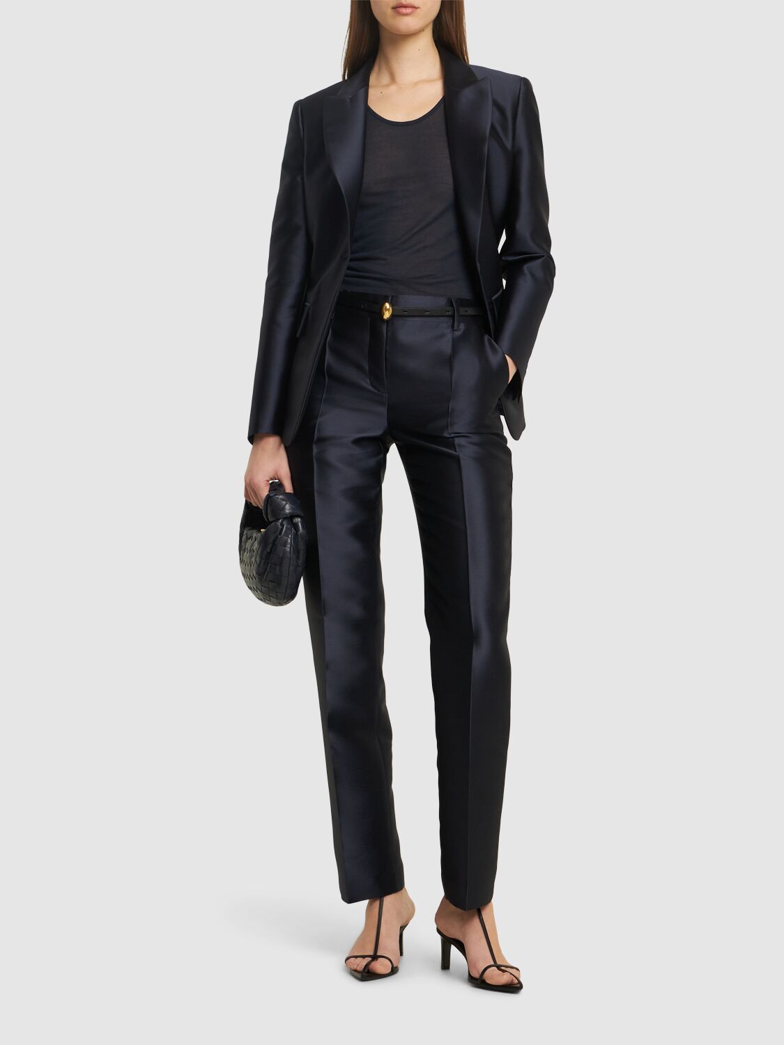 Alberta Ferretti Mikado Slim Pants In Navy