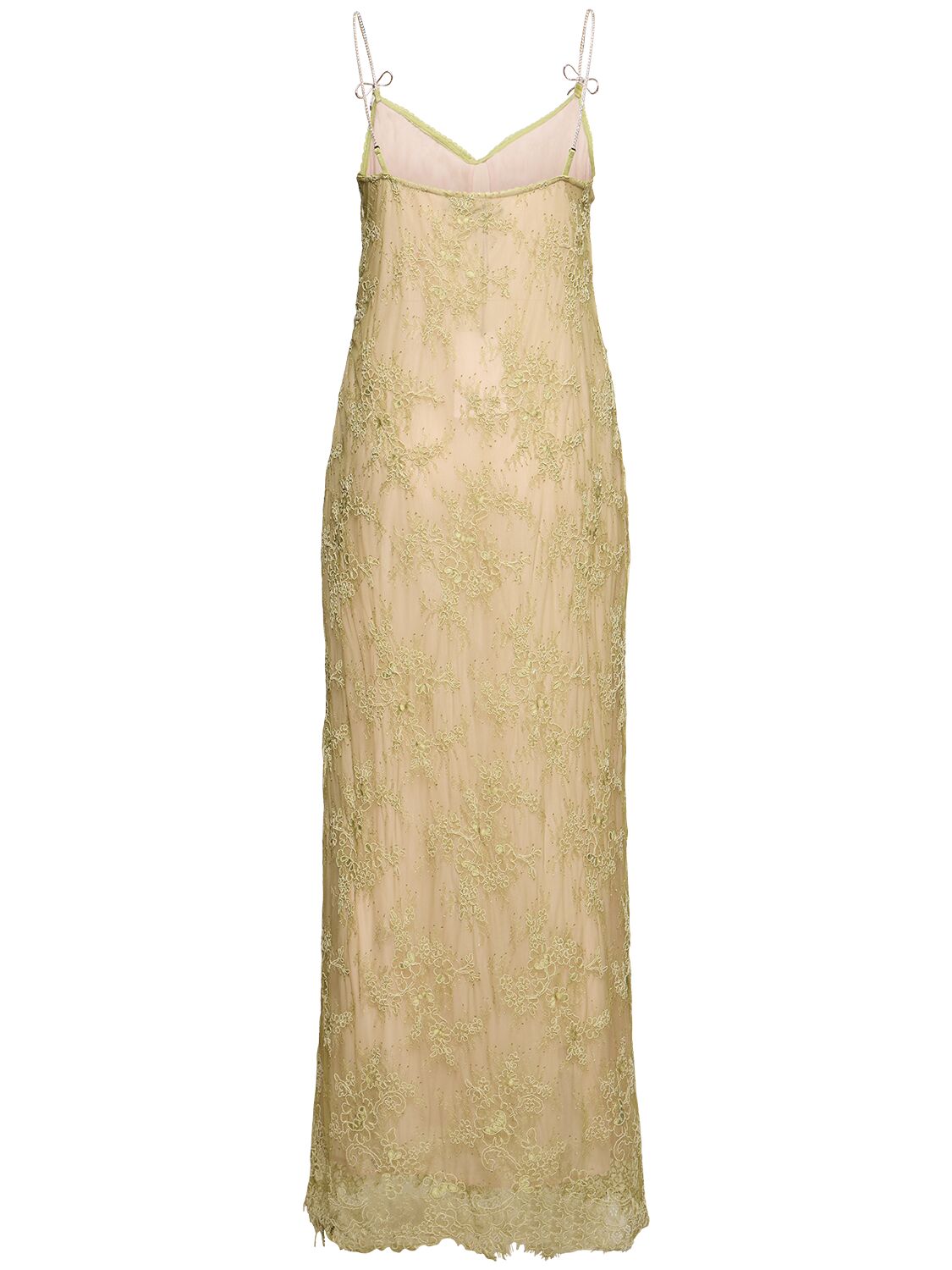 Shop Blumarine Rebrodé Lace Slip Dress In Light Green