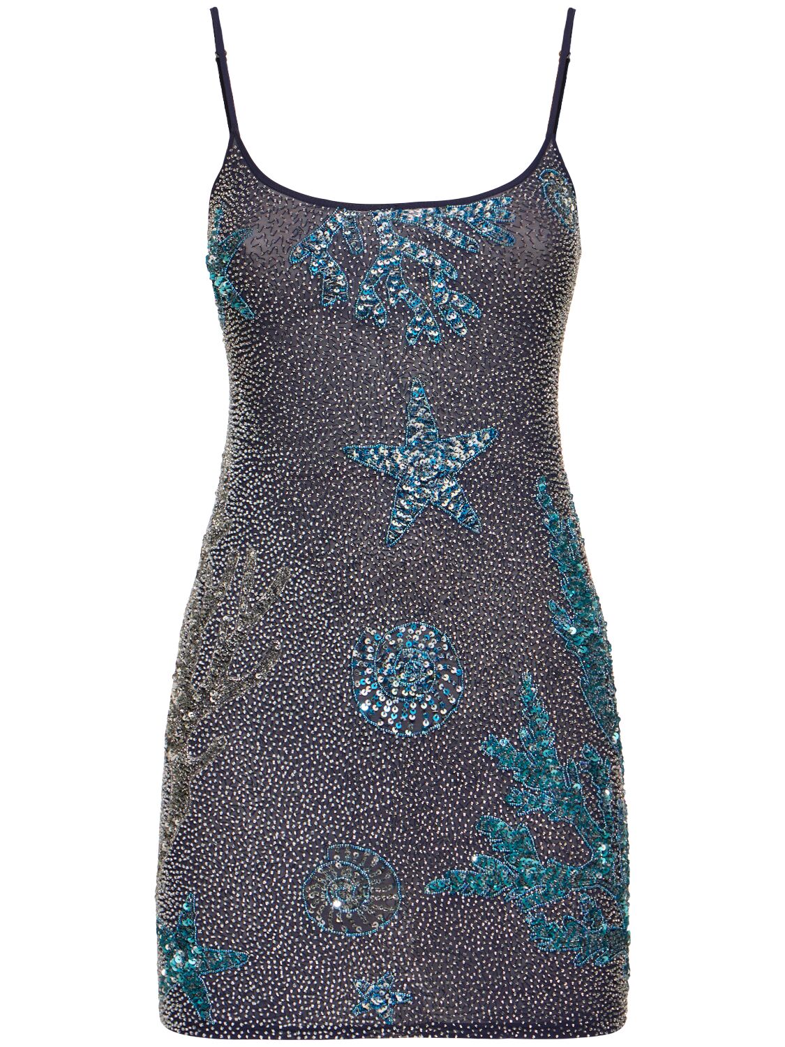 Maldives Seashore Beaded Mesh Mini Dress