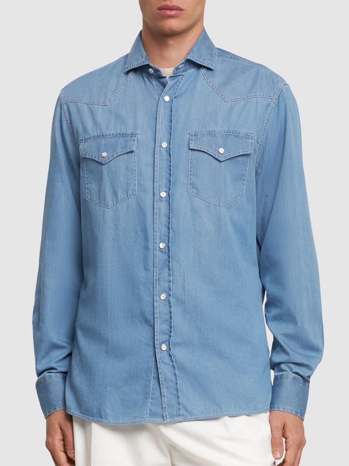Brunello Cucinelli Long-sleeved Shirt In Blue