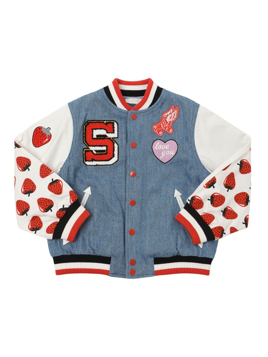 Embroidered Cotton Denim Bomber Jacket