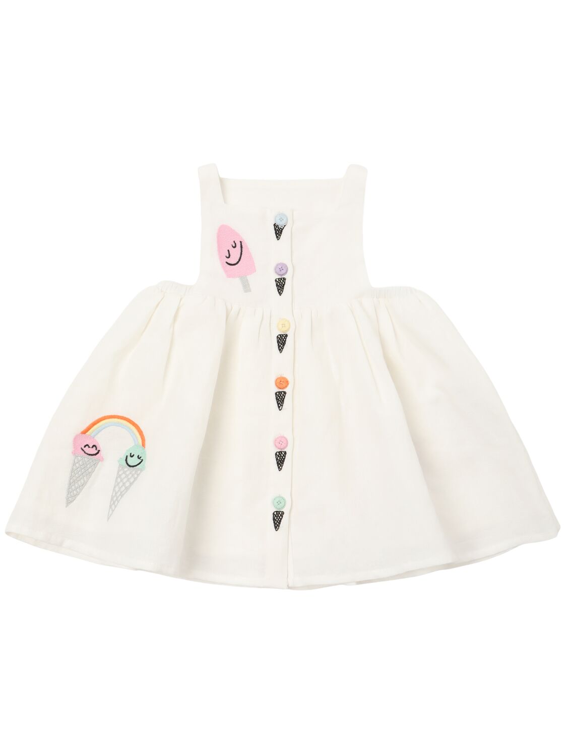 Stella Mccartney Embroidered Linen & Cotton Dress In Off-white