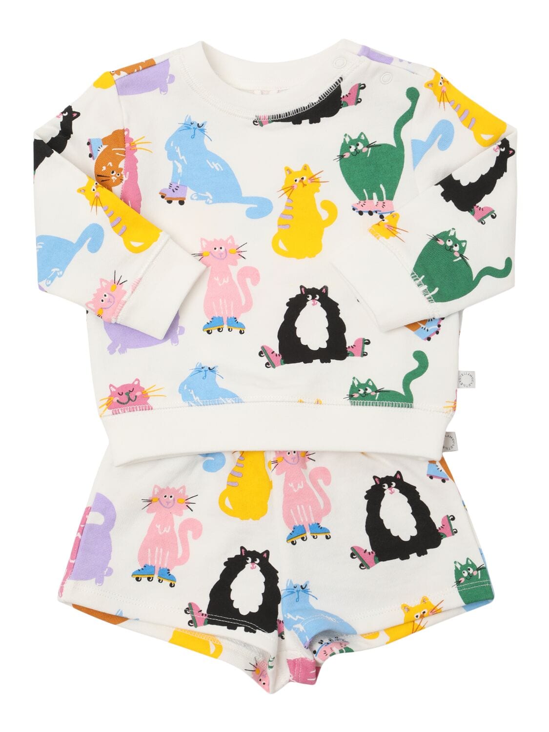 Cat Print Cotton Sweatshirt & Shorts
