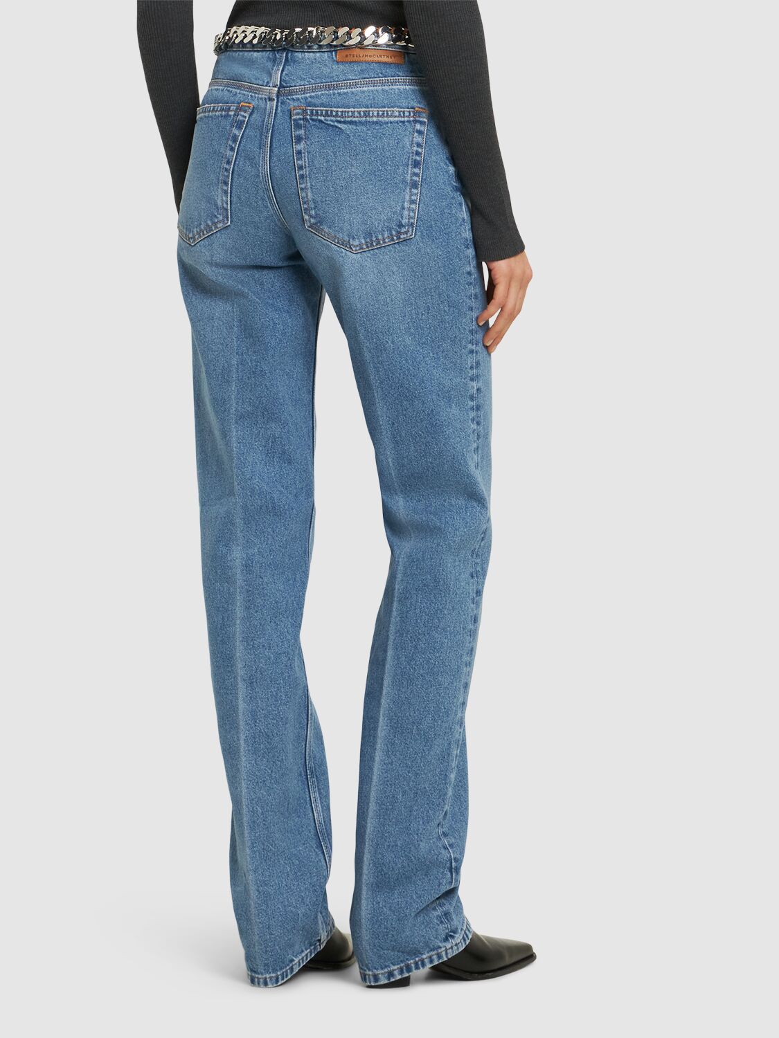 Stella Mccartney Chain Belt Denim Straight Jeans In Blue