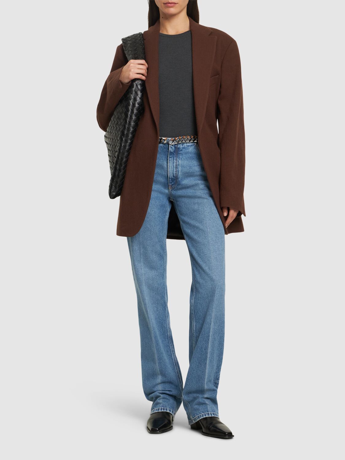 Stella Mccartney Chain Belt Denim Straight Jeans In Blue