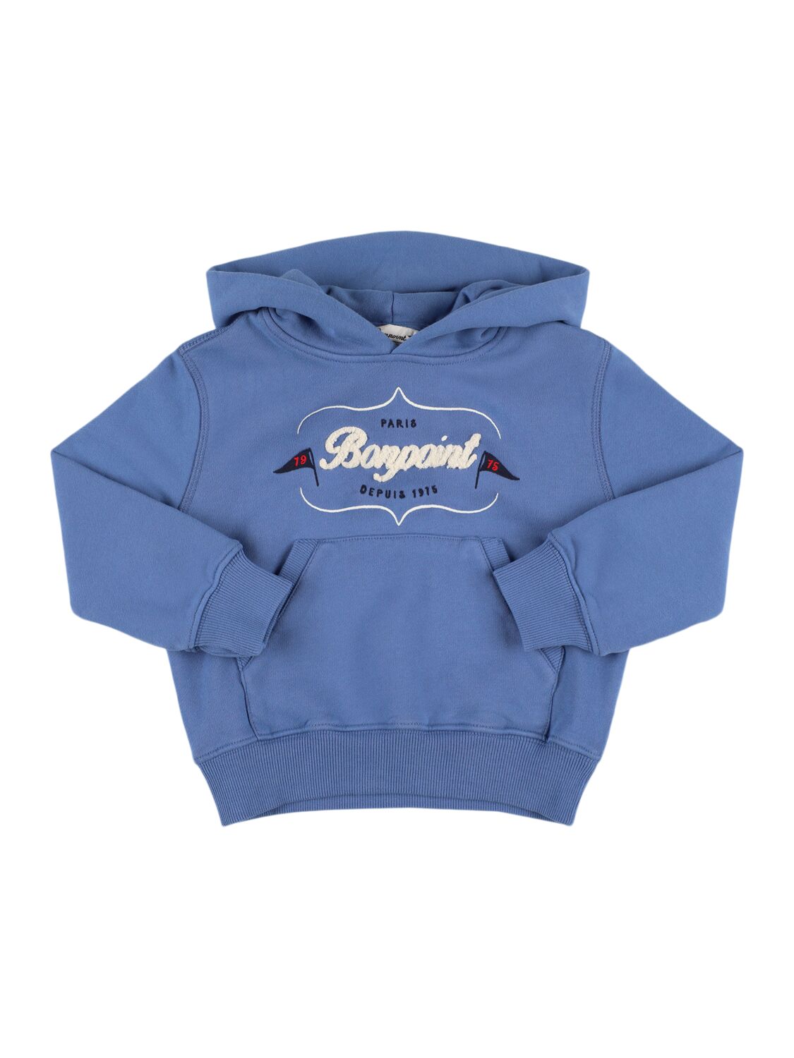 Bonpoint Embroidered Cotton Sweatshirt Hoodie In Blue