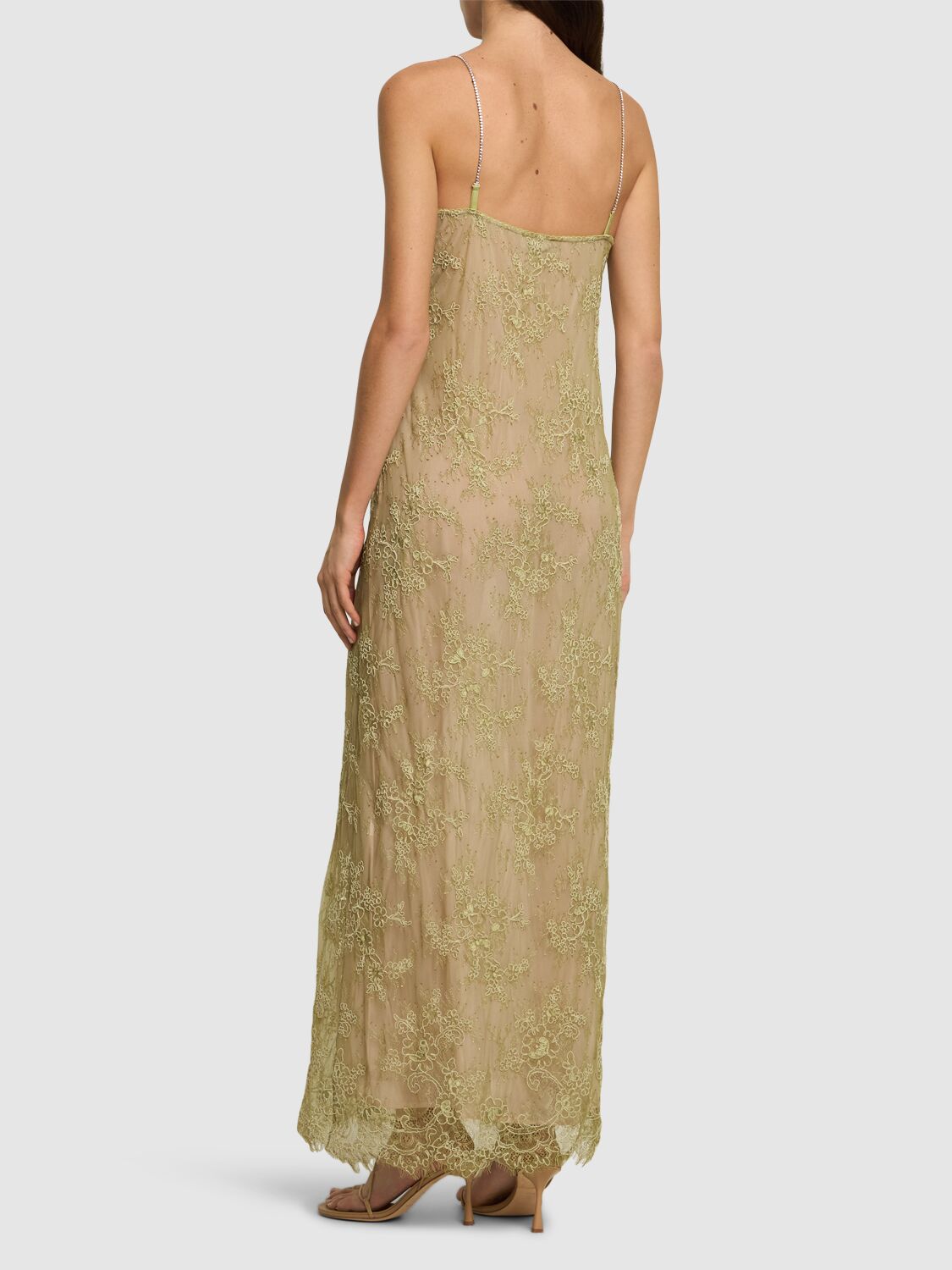 Shop Blumarine Rebrodé Lace Slip Dress In Light Green