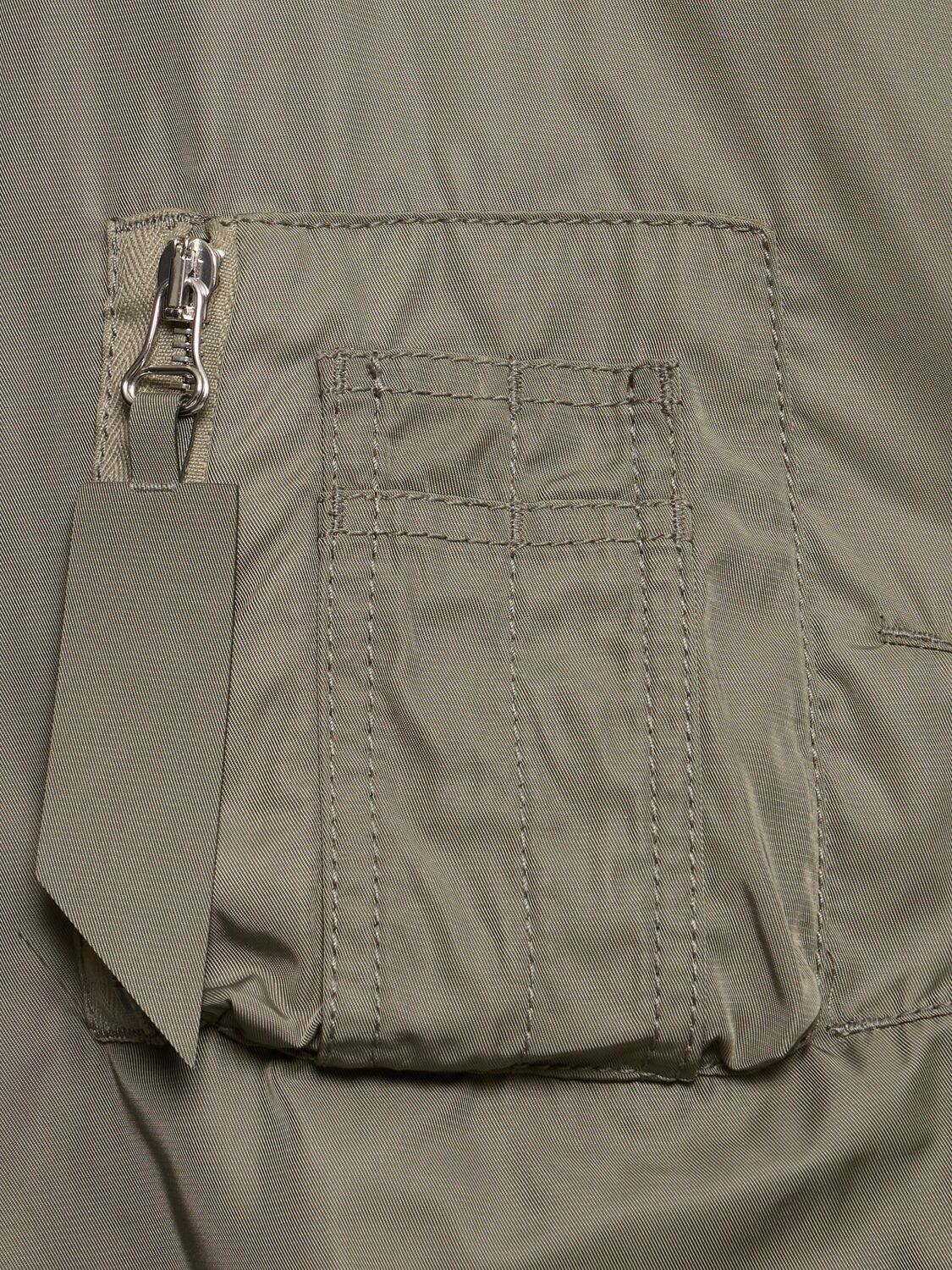 Attico Green Bomber Jacket With Zip Pocket On The Sleeve In Tech Fabric Woman In Military Green