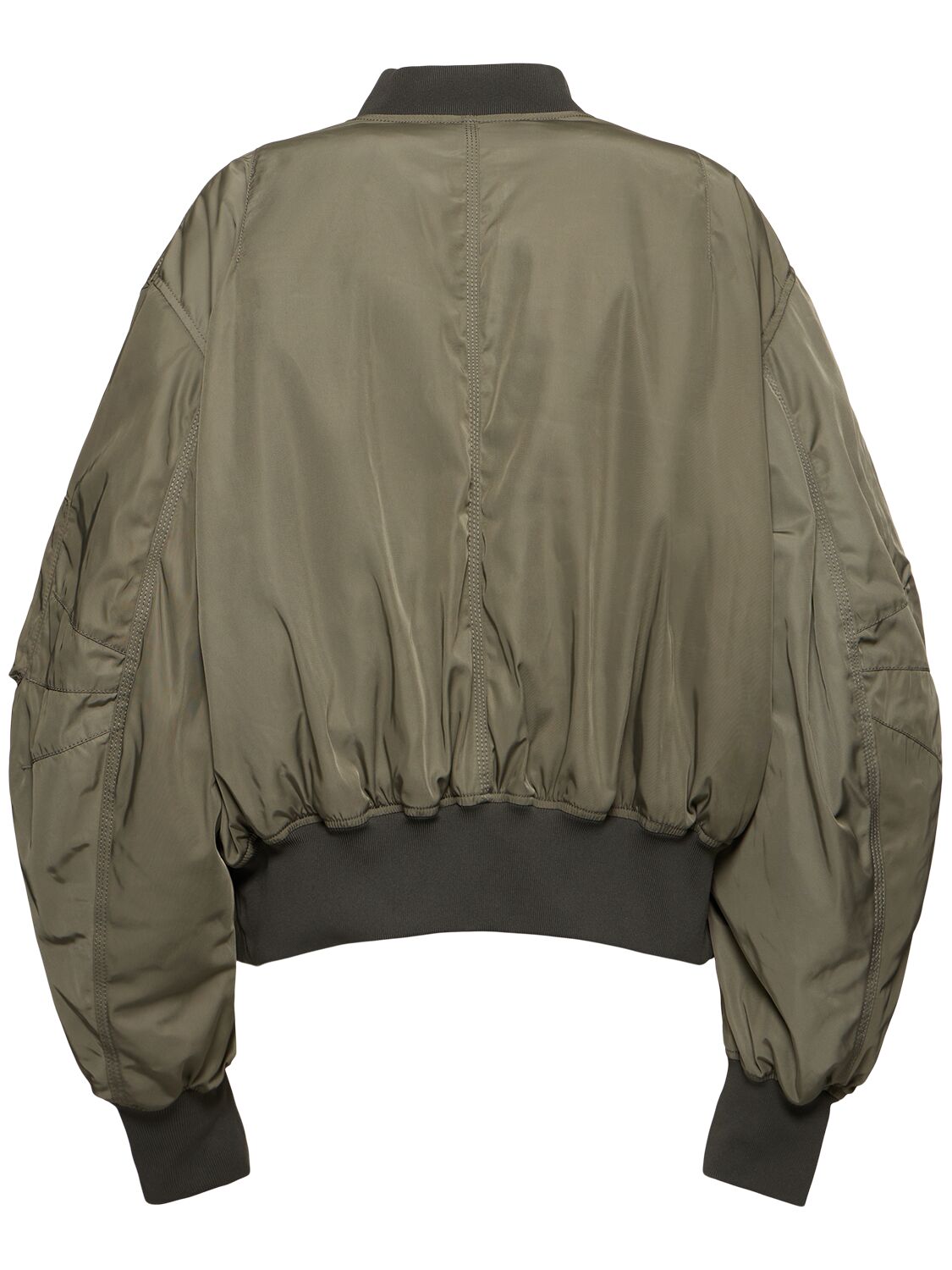 Attico Green Bomber Jacket With Zip Pocket On The Sleeve In Tech Fabric Woman In Military Green
