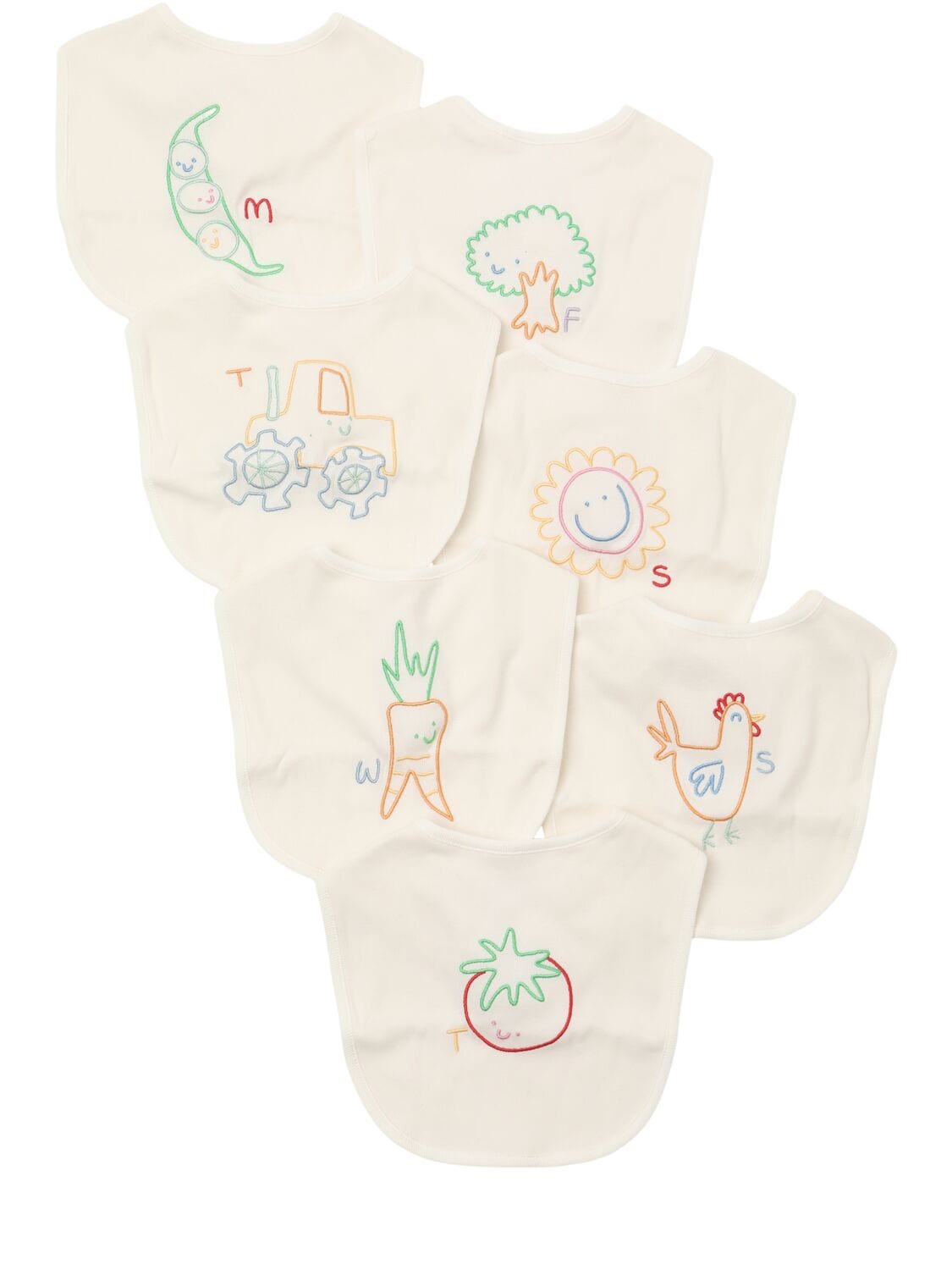 Set Of 7 Printed Cotton Bibs
