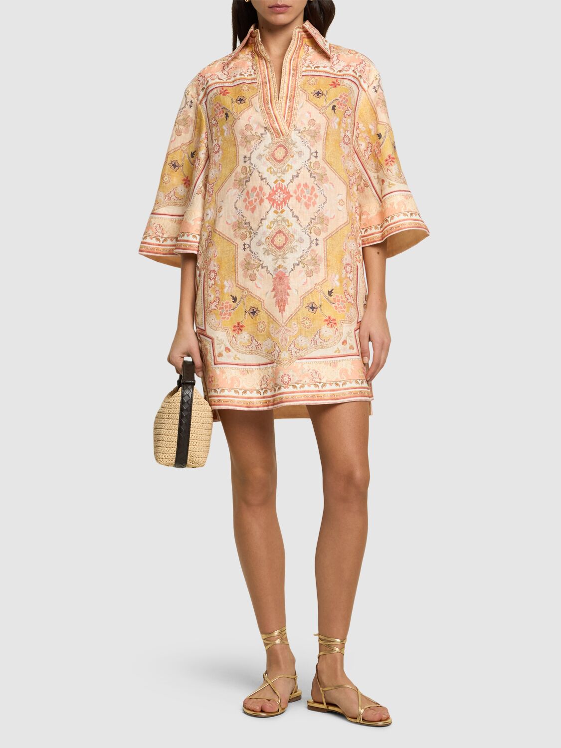 Zimmermann Wylie Printed Linen Tunic In Yellow/multi