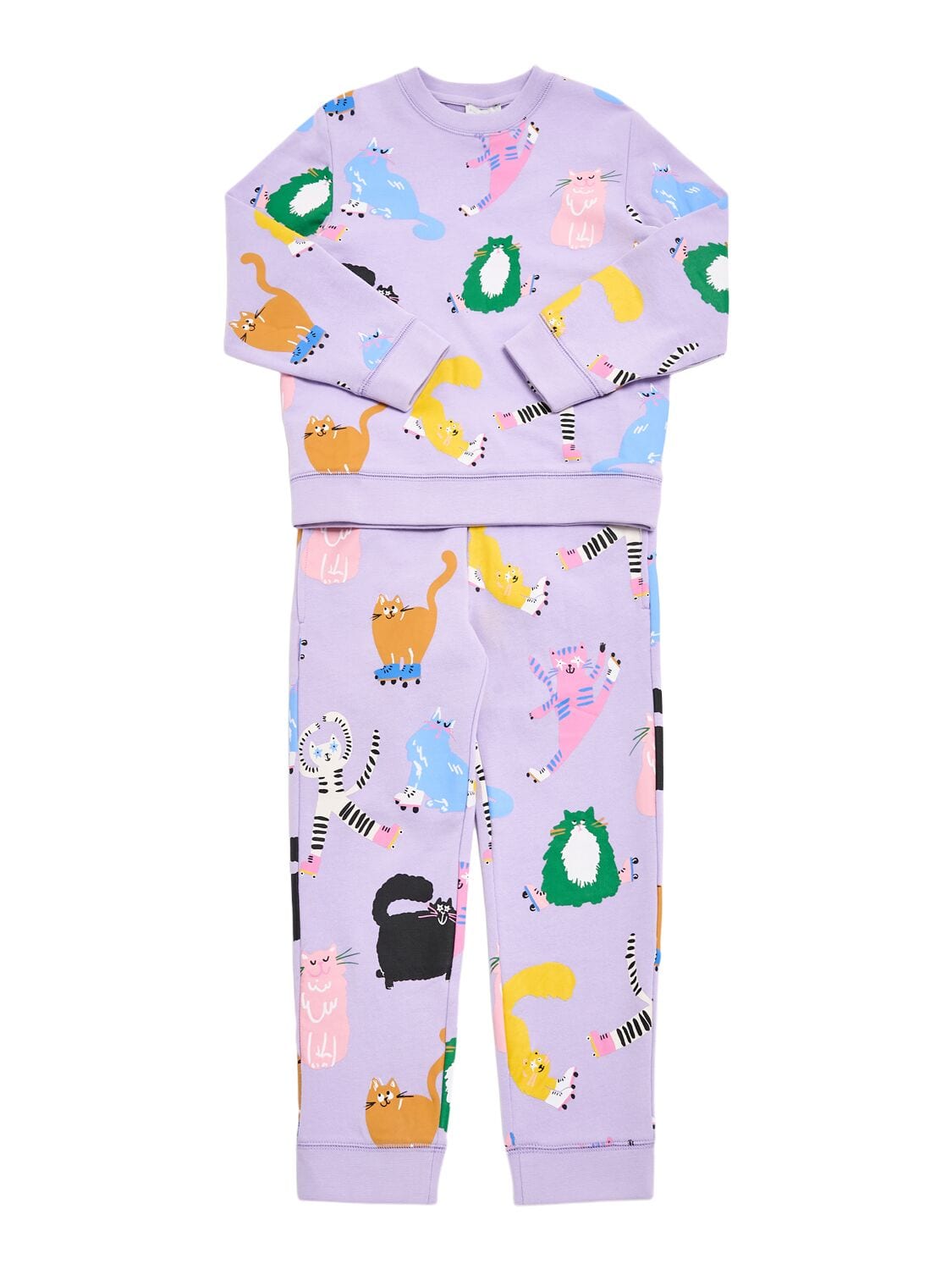 Cat Print Cotton Sweatshirt & Sweatpants