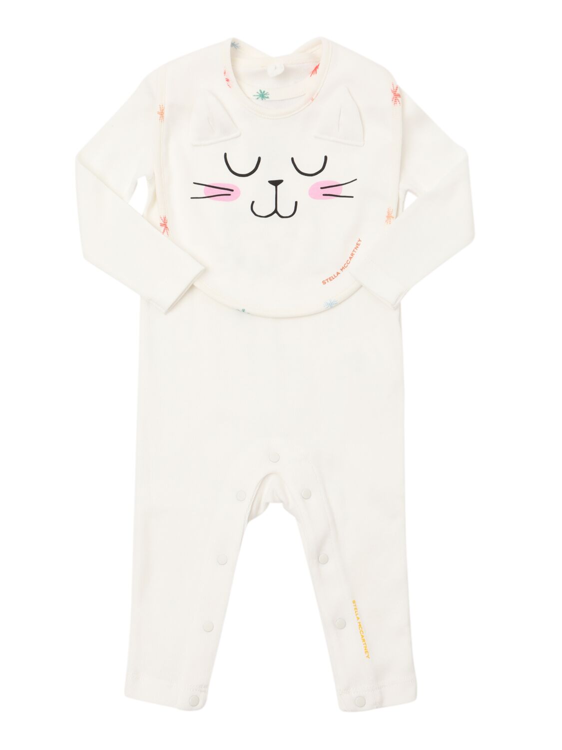 Stella Mccartney Set Of Printed Cotton Romper & Bib In White