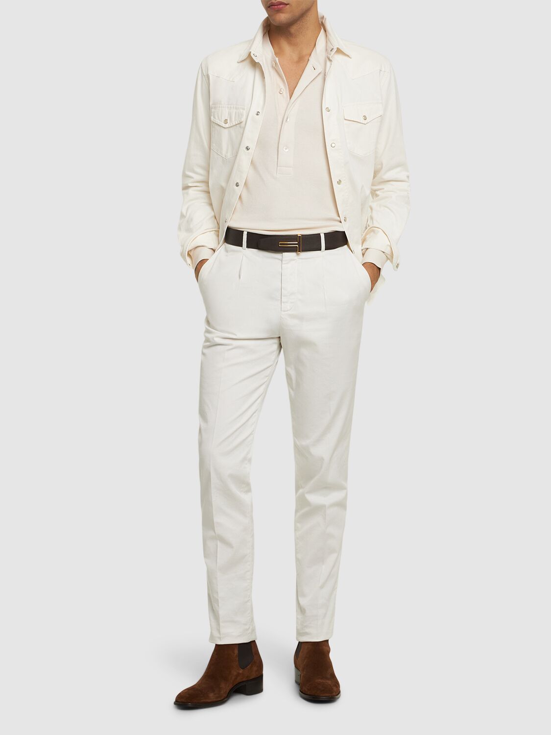 Shop Tom Ford Cotton & Modal Ribbed Henley T-shirt In Ivory