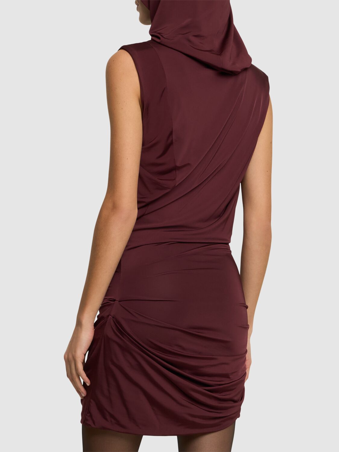 Draped Viscose Mini Dress W/ Hood