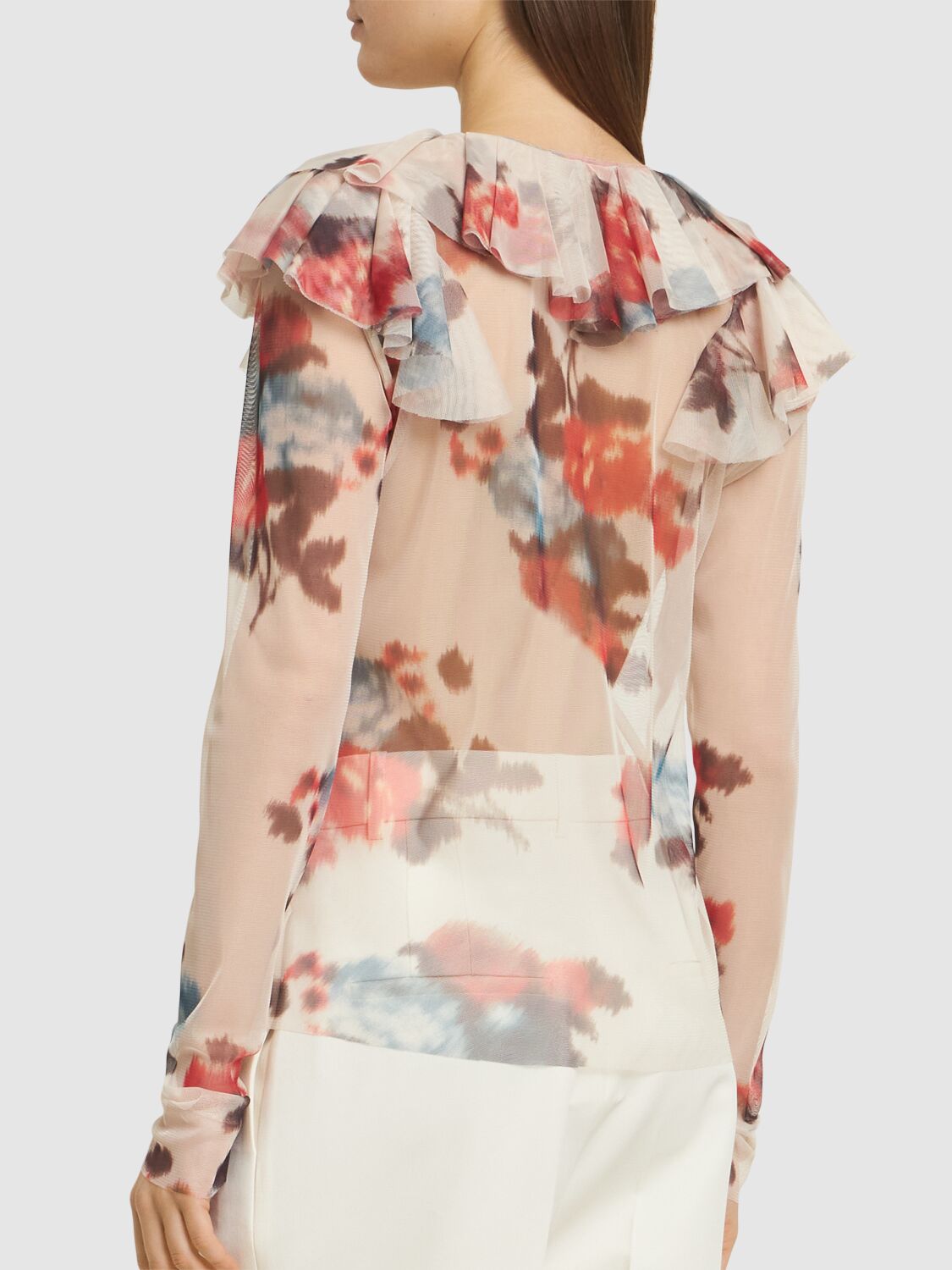 PHILOSOPHY DI LORENZO SERAFINI PRINTED TULLE TOP 