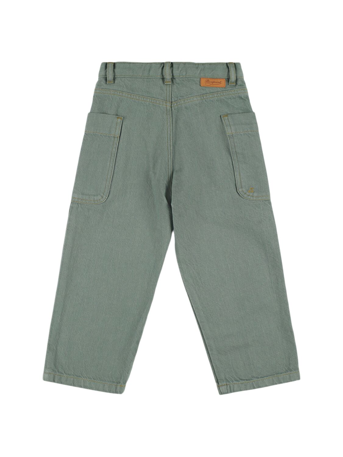 Bonpoint Cotton Denim Pants In Light Green