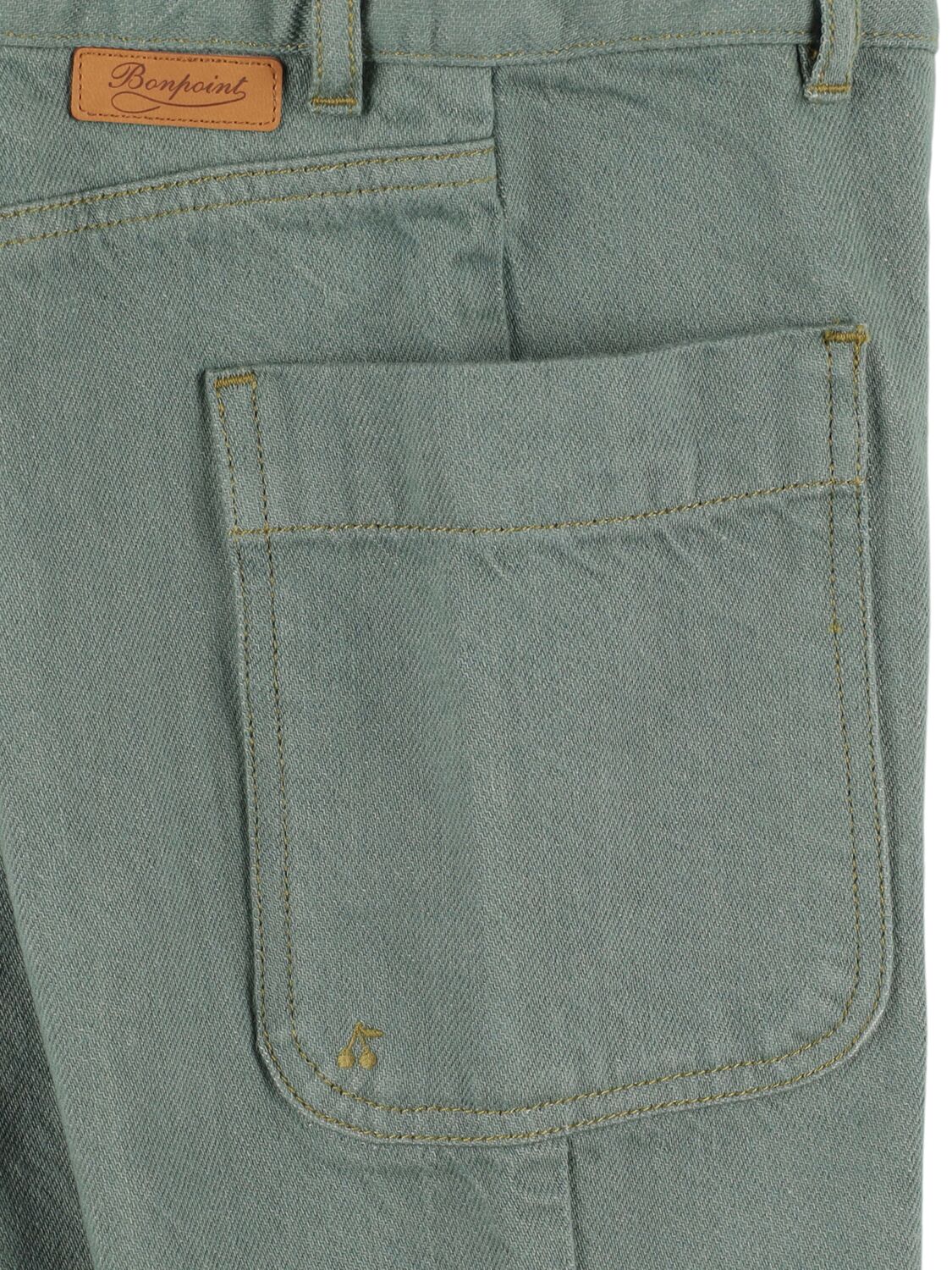 Bonpoint Cotton Denim Pants In Light Green
