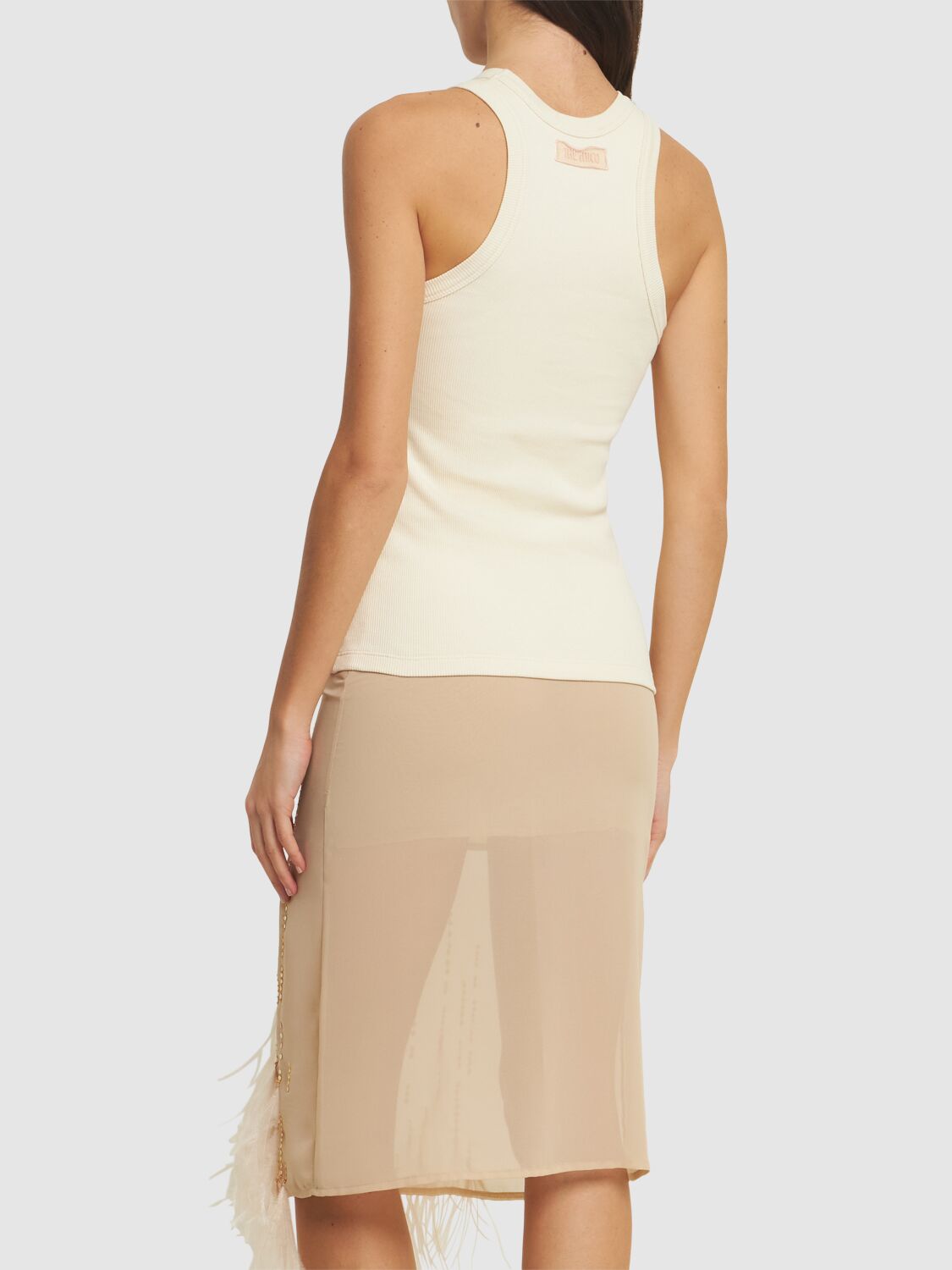 Attico Georgette Midi Dress W/feathers In 粉色/白色