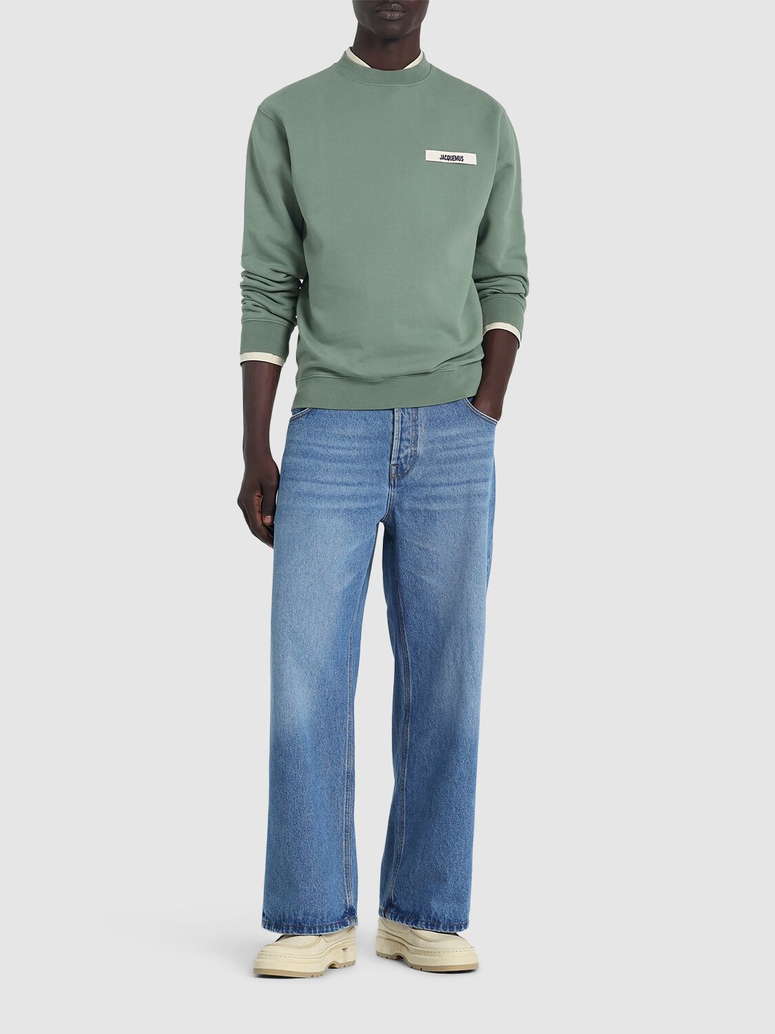 Jacquemus Man Sweatshirt Light Green Size Xl Organic Cotton In 浅绿色