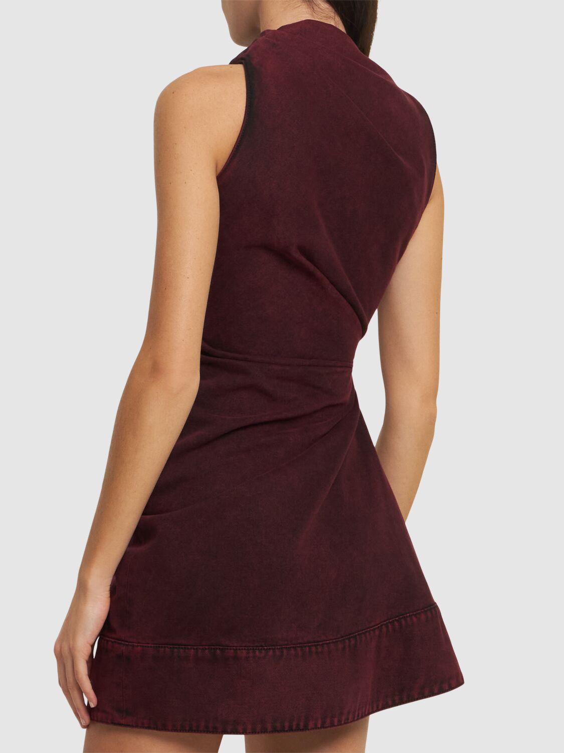 Alexander Mcqueen Red-wash Denim Draped Sleeveless Mini Dress In Dark Raspberry