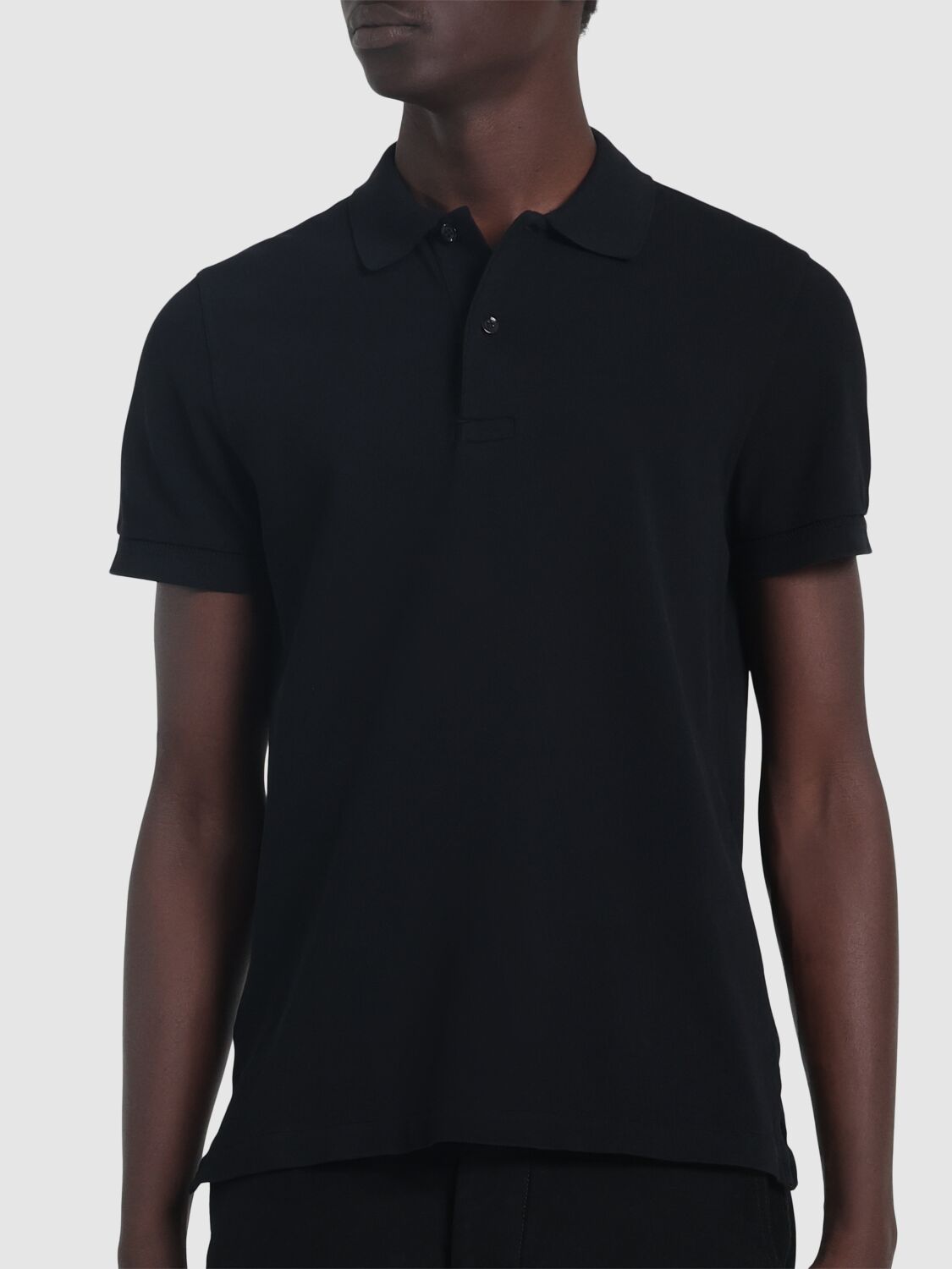 Tom Ford Black Short-sleeves Polo In Cotton Piquet Jersey Man In Black