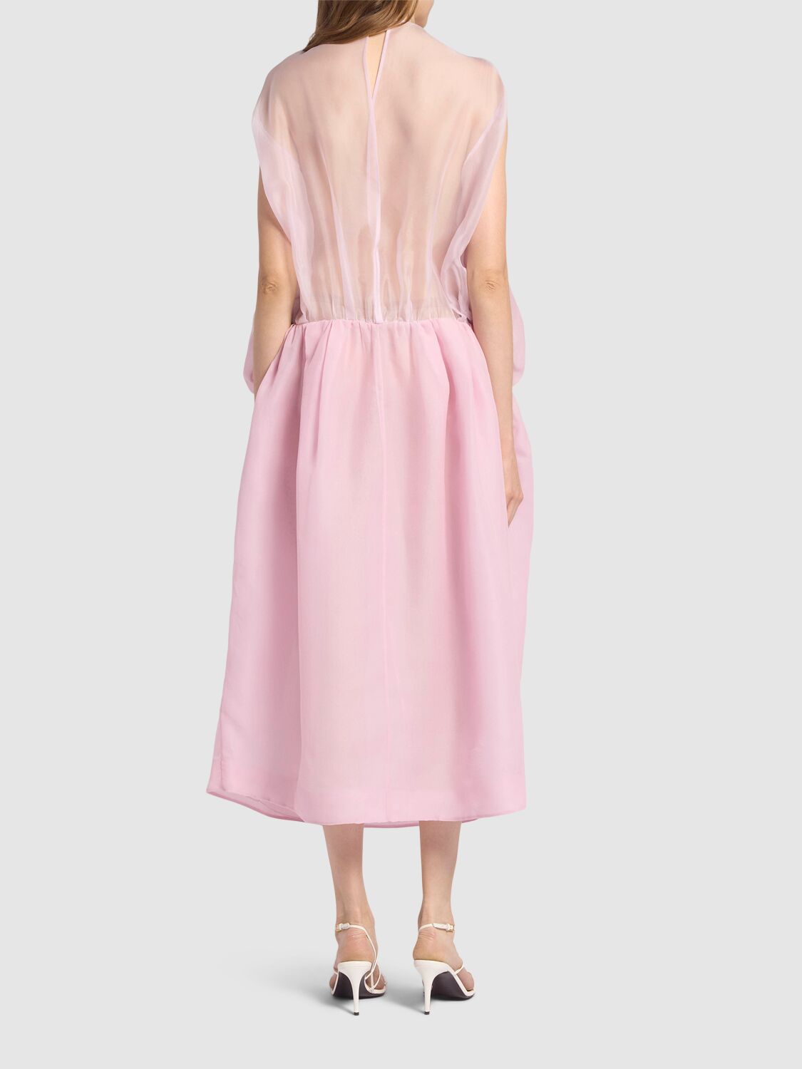 Khaite Noah Silk Organza Long Dress In Peony
