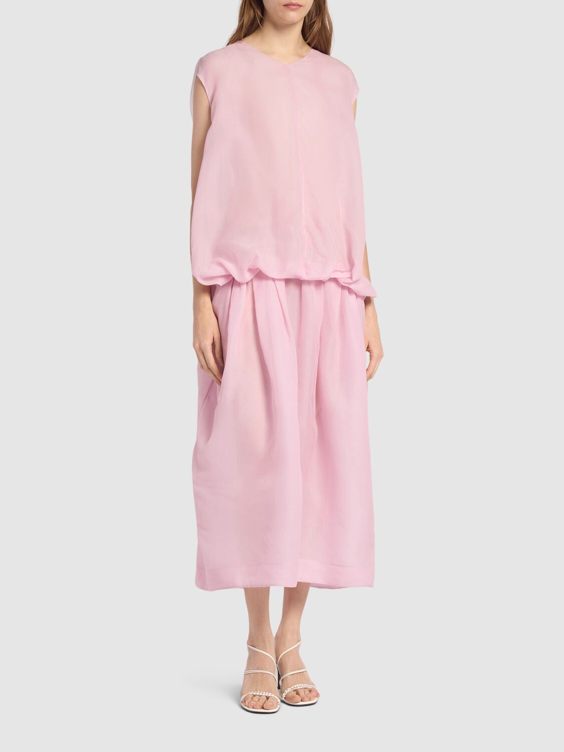 Khaite Noah Silk Organza Long Dress In Peony
