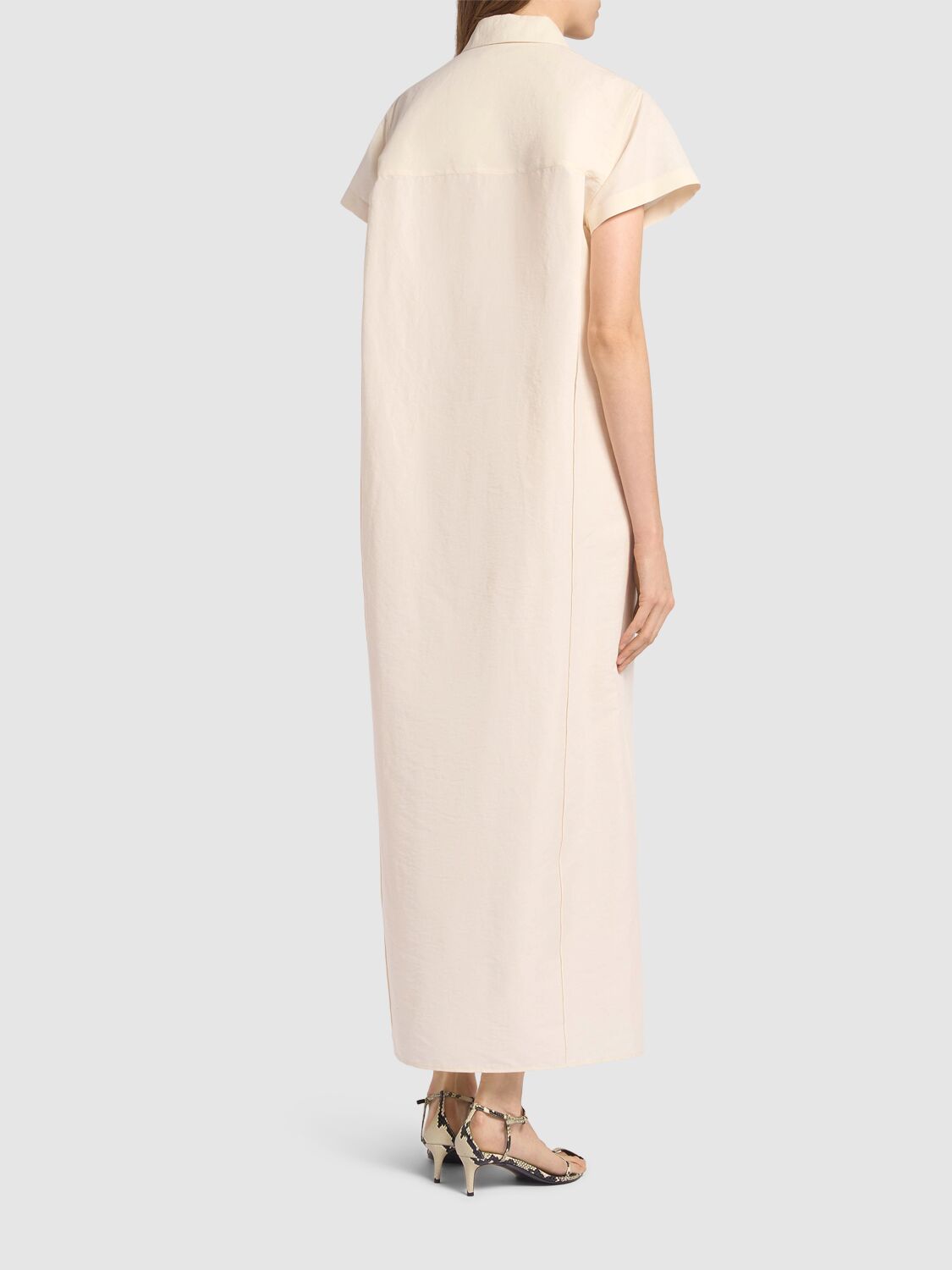 Khaite Effy Silk And Cotton-blend Organza Midi Shirt Dress In Neutral